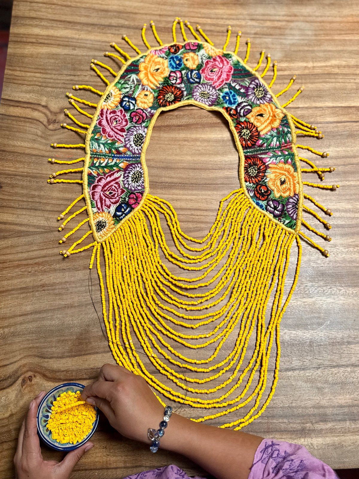 Shoulder Cape with Draped Beads - Huipil Capa Flores de Oro