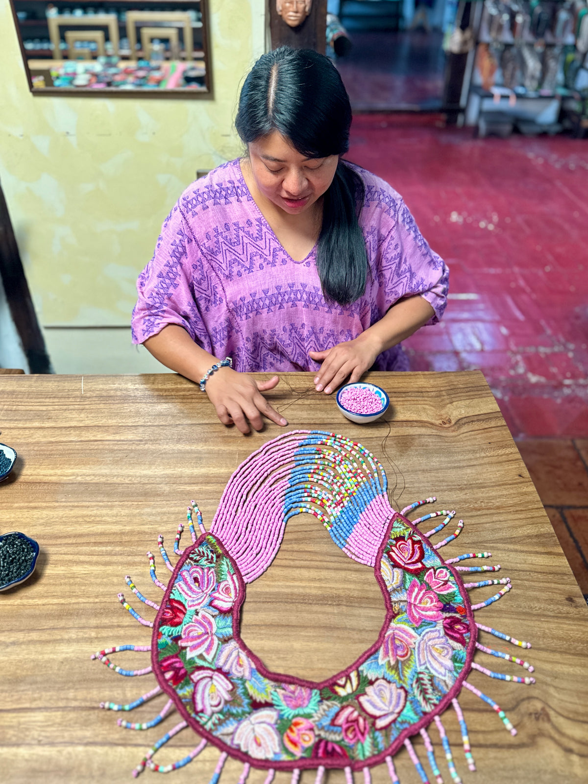 Shoulder Cape with Draped Beads - Huipil Capa Susurro de Rosas