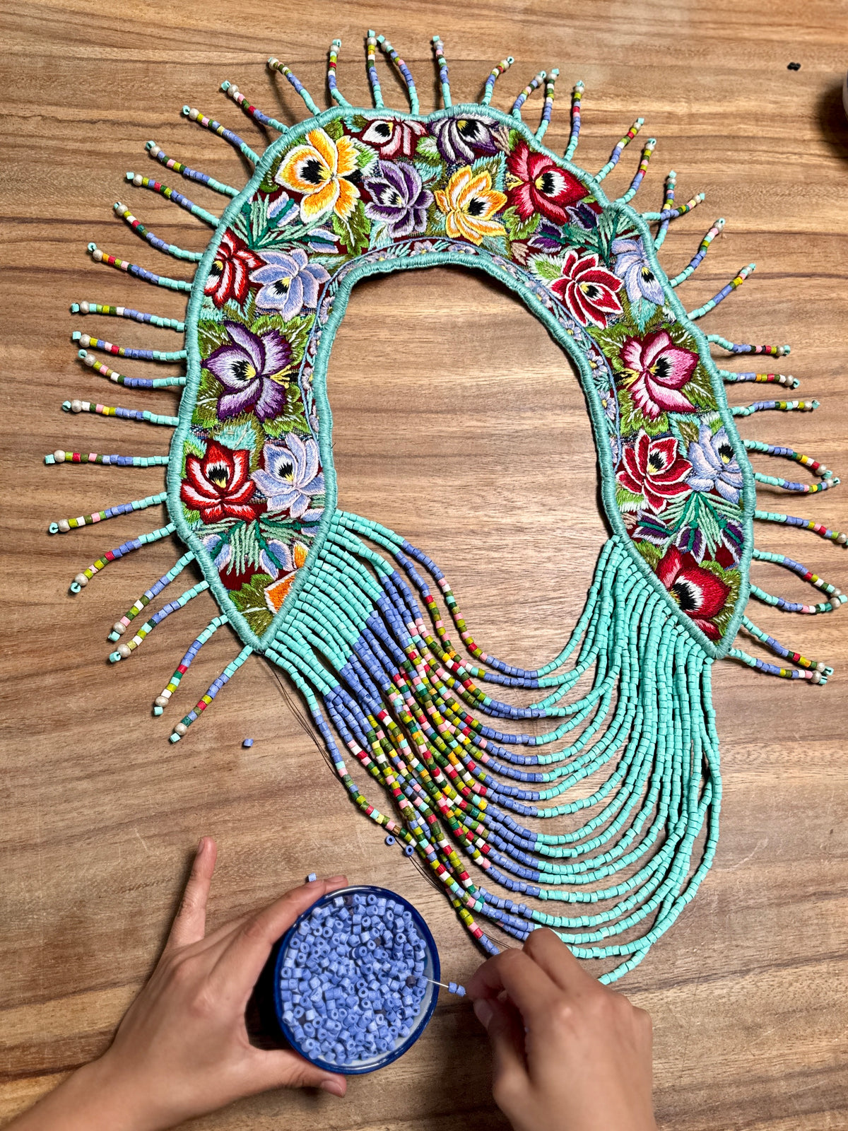 Shoulder Cape with Draped Beads - Huipil Capa Jardin de Lavanda