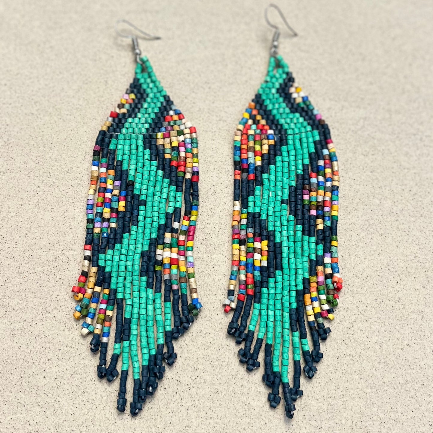Beaded Fringe Earrings in Boho Zig Zag Design