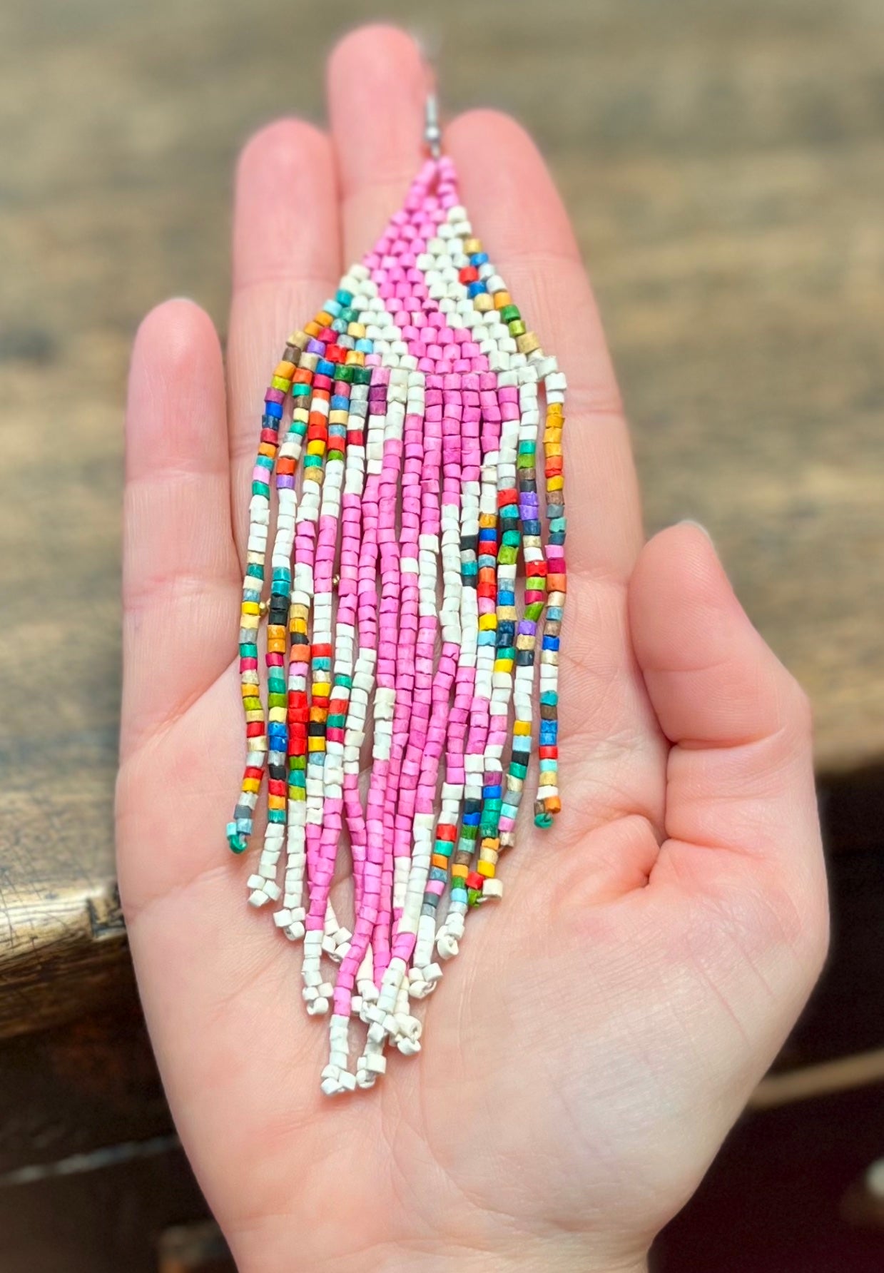 Beaded Fringe Earrings in Boho Zig Zag Design