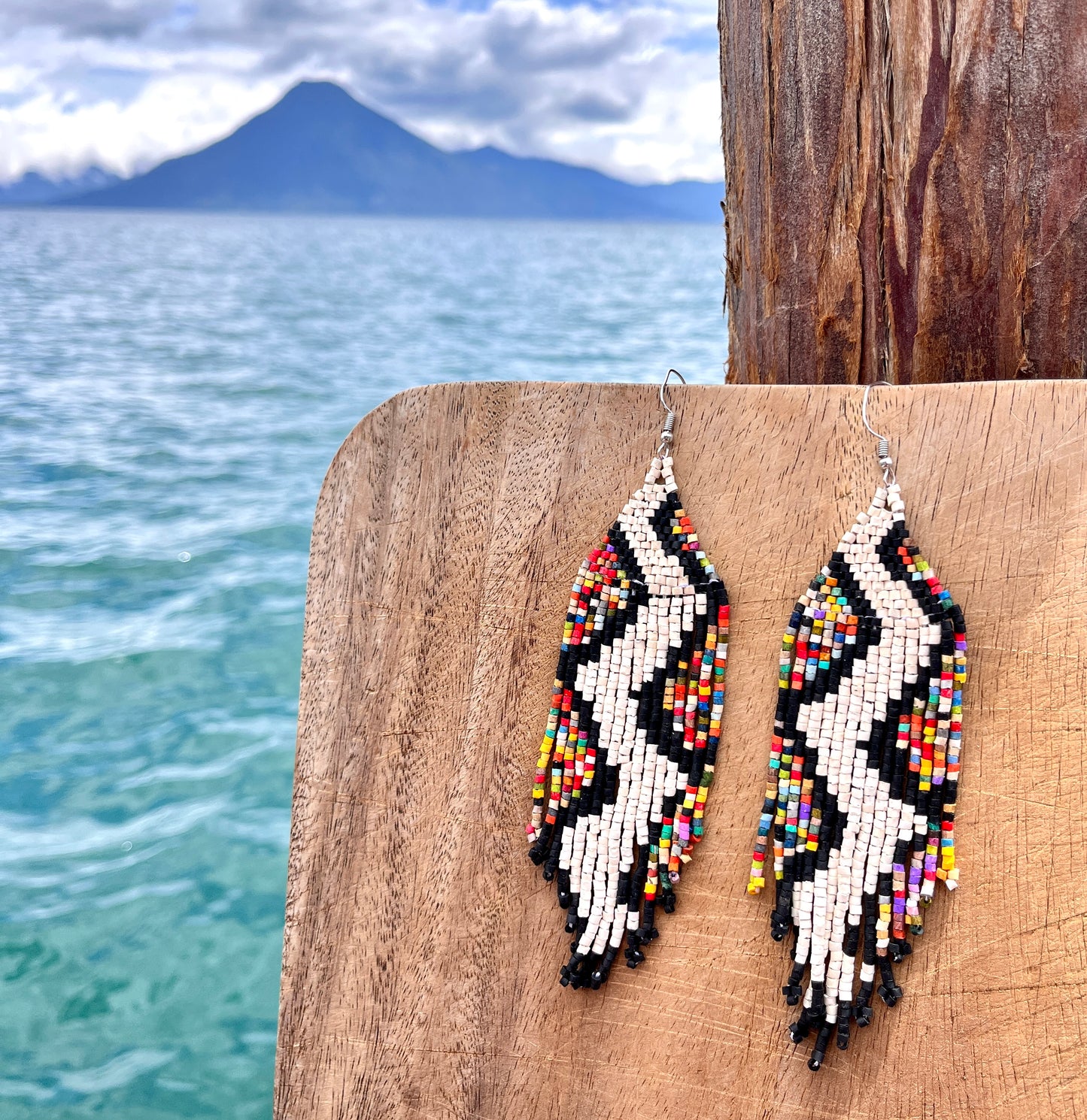 Beaded Fringe Earrings in Boho Zig Zag Design