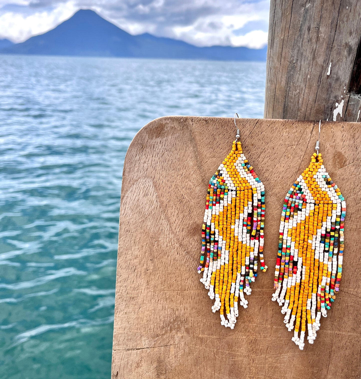 Beaded Fringe Earrings in Boho Zig Zag Design