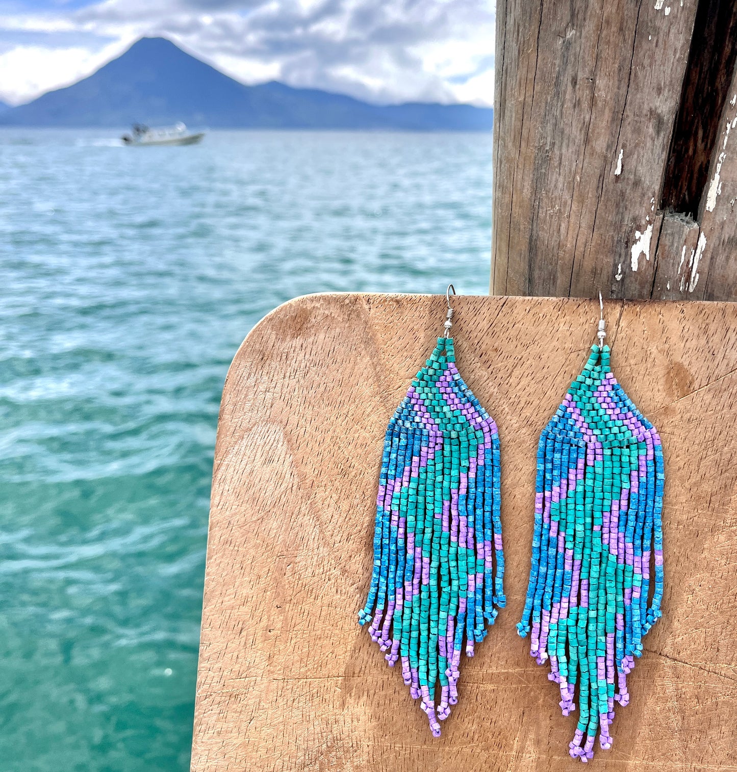 Beaded Fringe Earrings in Boho Zig Zag Design