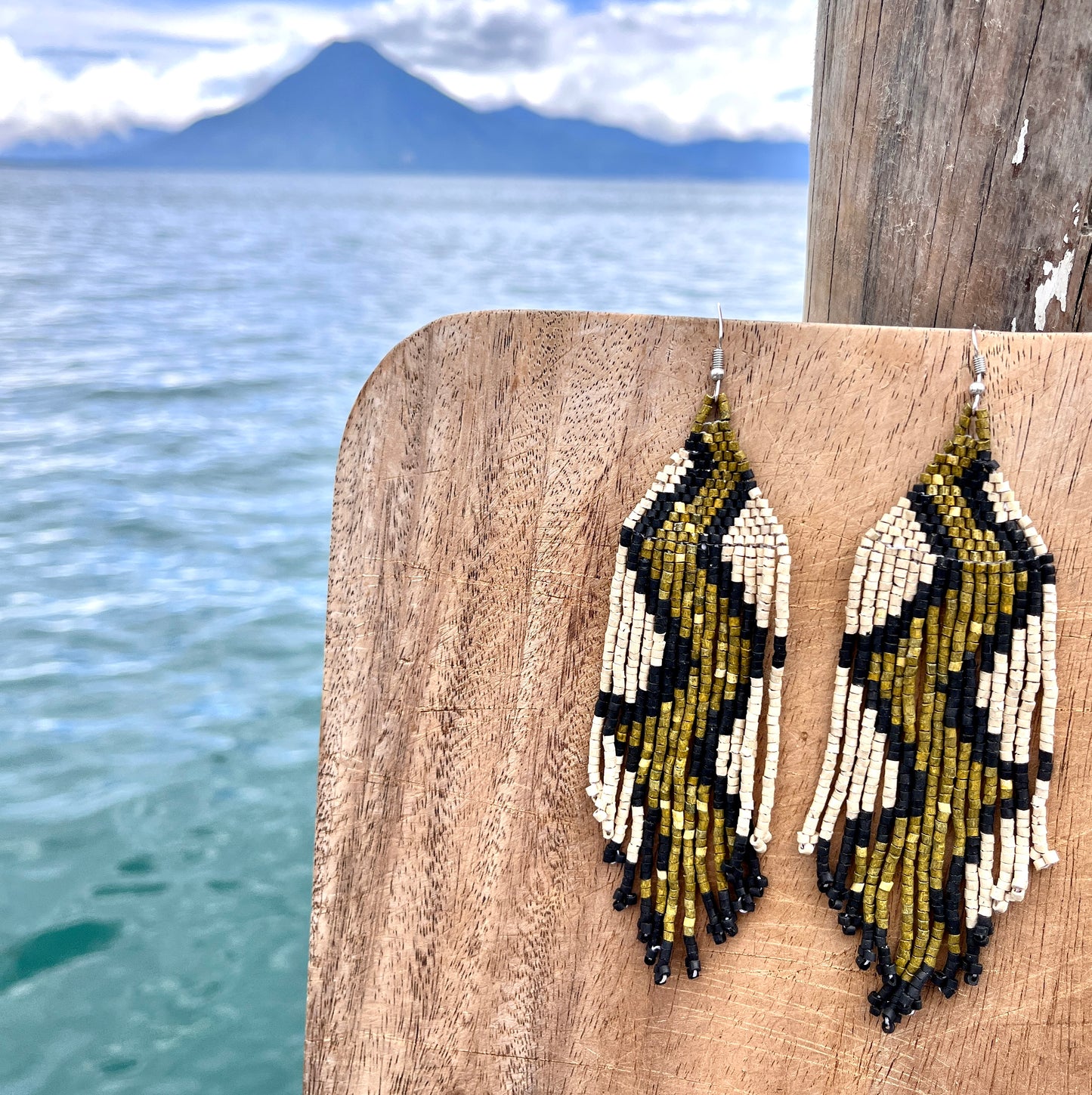 Beaded Fringe Earrings in Boho Zig Zag Design