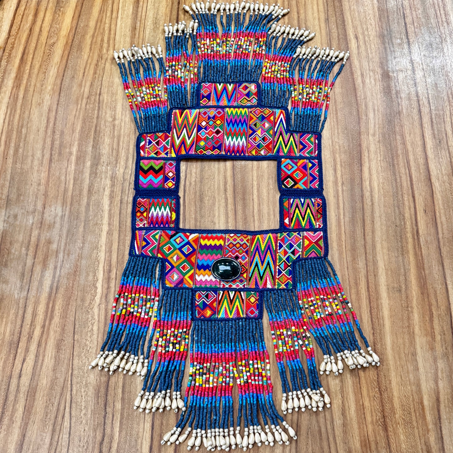 One-of-a-kind, Handmade Poncho with Authentic Guatemalan Jade & Rare Aguacatán Mayan Textile - Celestial Tapestry