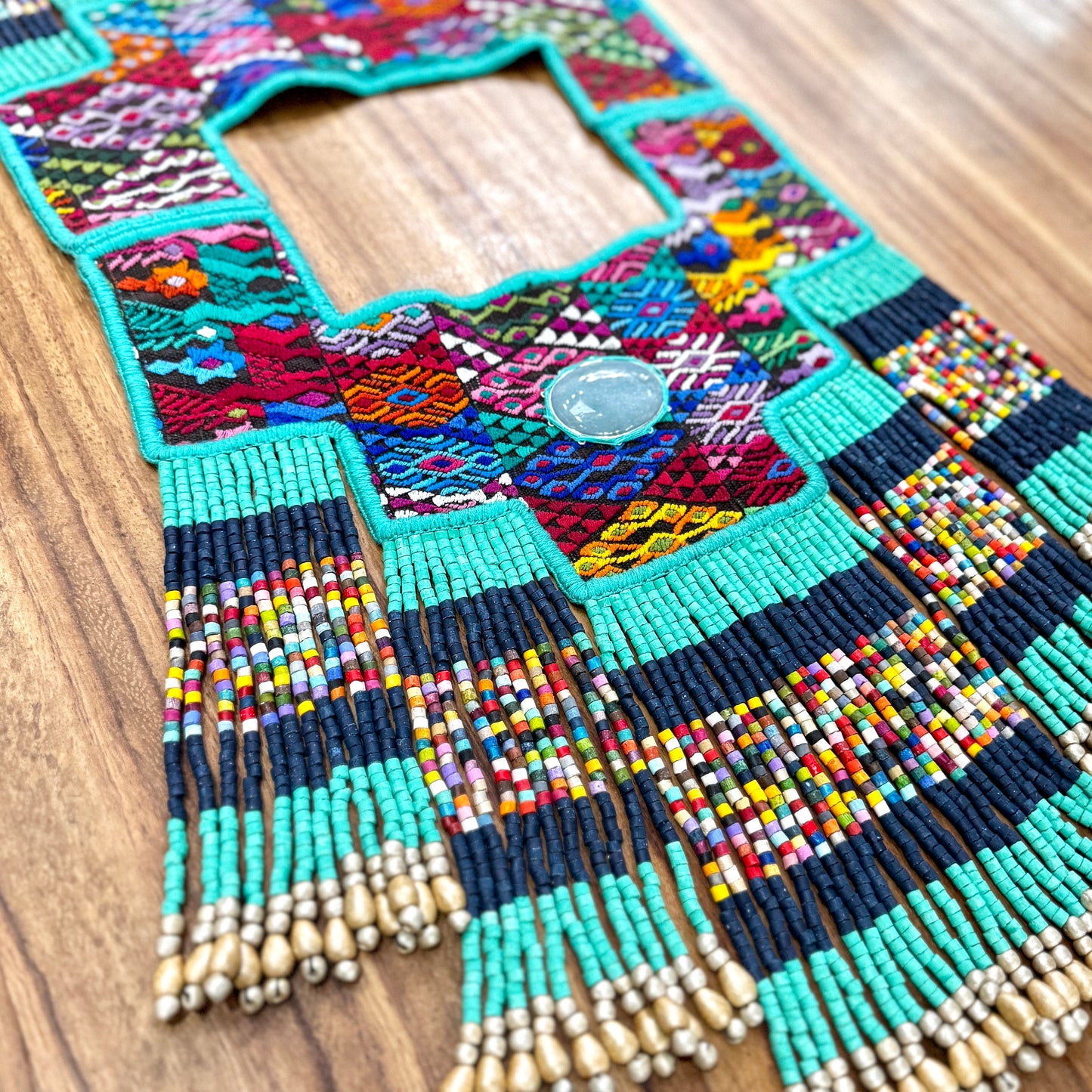 One-of-a-kind, Handmade Poncho with Authentic Guatemalan Jade & Vintage Chichi Textile  - Sacred Currents
