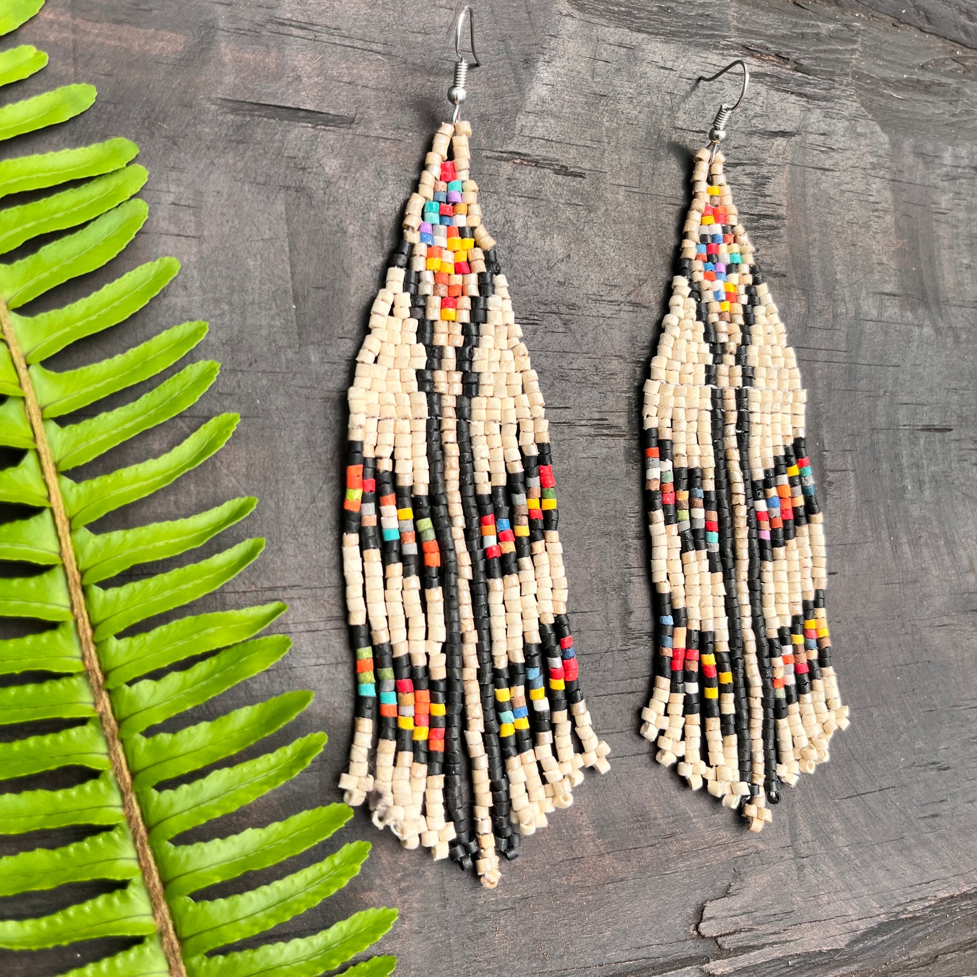 Western Seed Bead Fringe Earrings ~ Turquoise Navajo