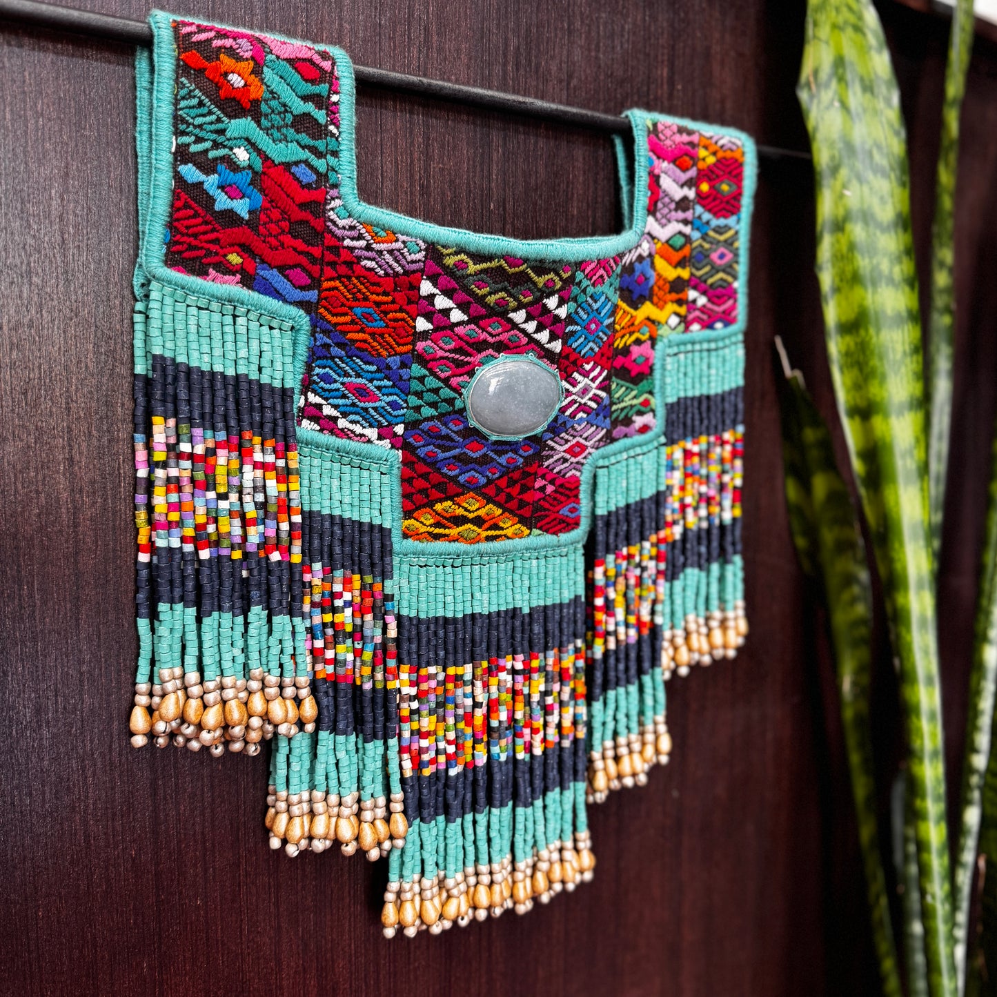 One-of-a-kind, Handmade Poncho with Authentic Guatemalan Jade & Vintage Chichi Textile  - Sacred Currents