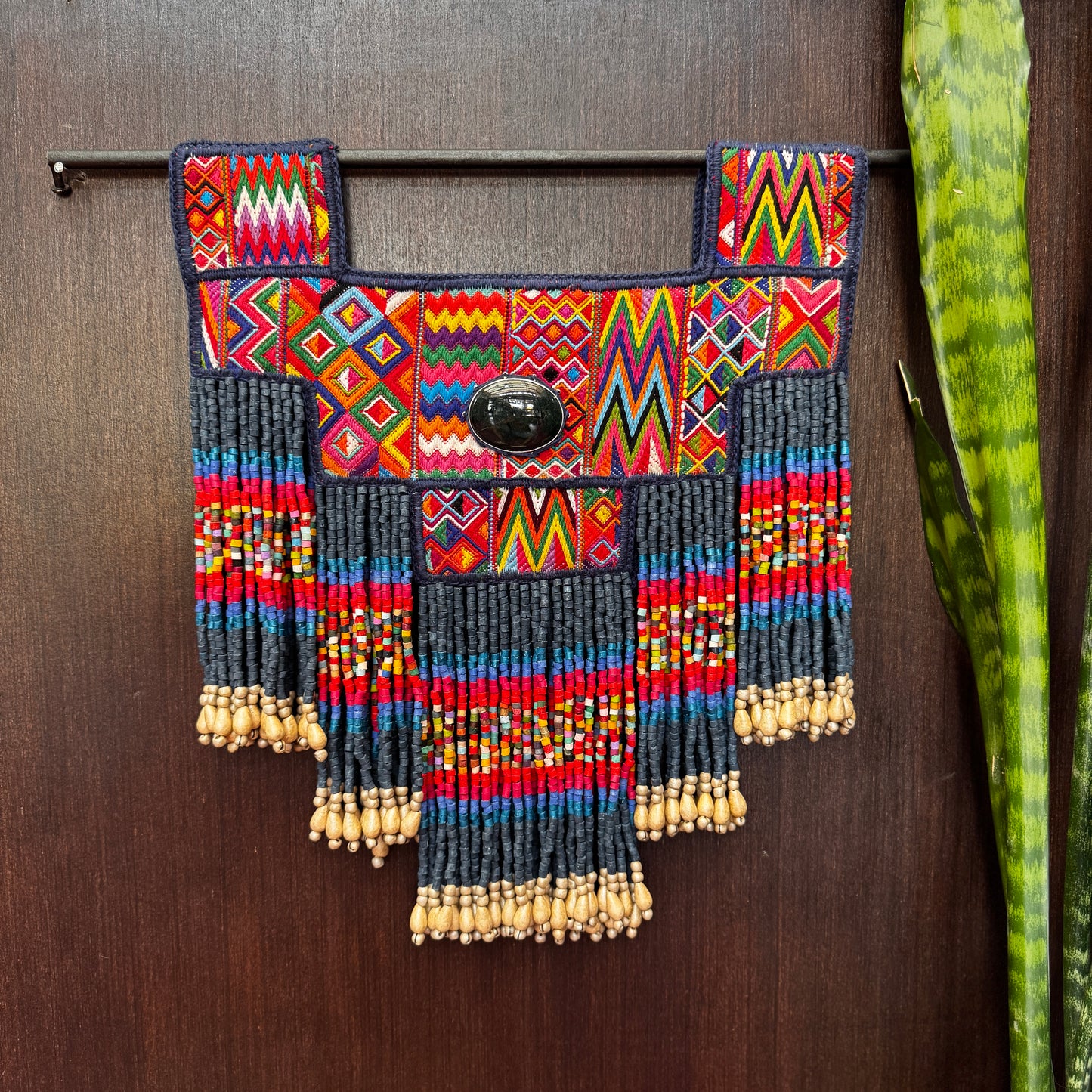 One-of-a-kind, Handmade Poncho with Authentic Guatemalan Jade & Rare Aguacatán Mayan Textile - Celestial Tapestry