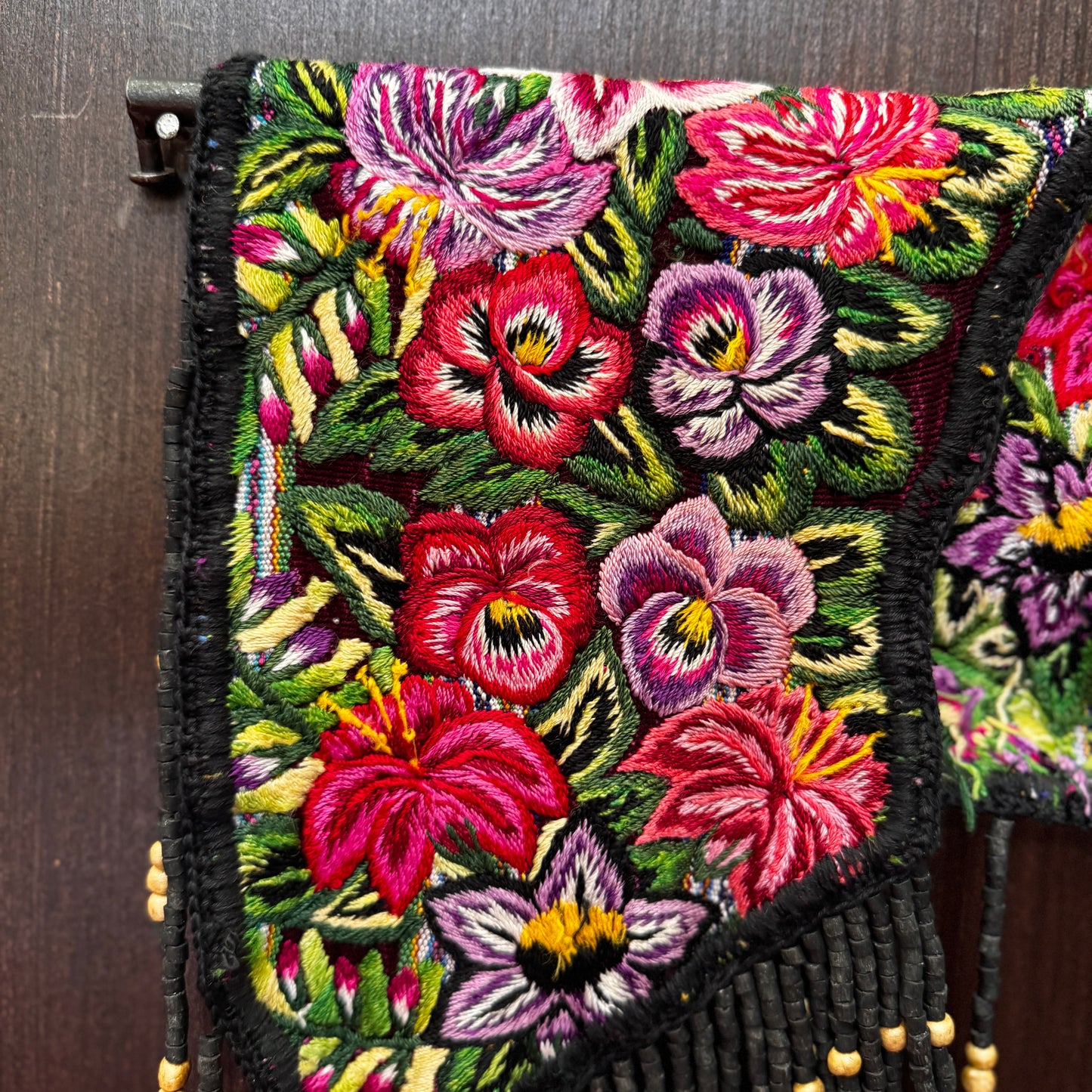 Shoulder Cape with Beads - Huipil Capa, Midnight Bloom