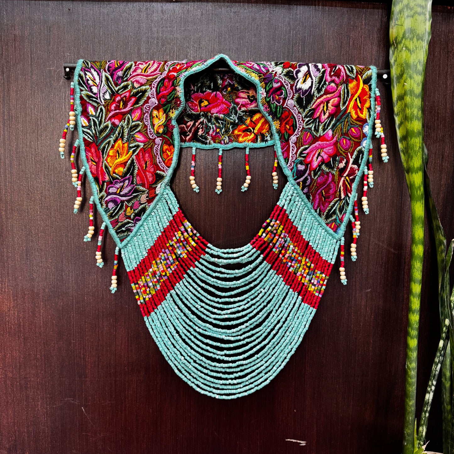 Shoulder Cape with Beads - Huipil Capa, Turquoise Ember