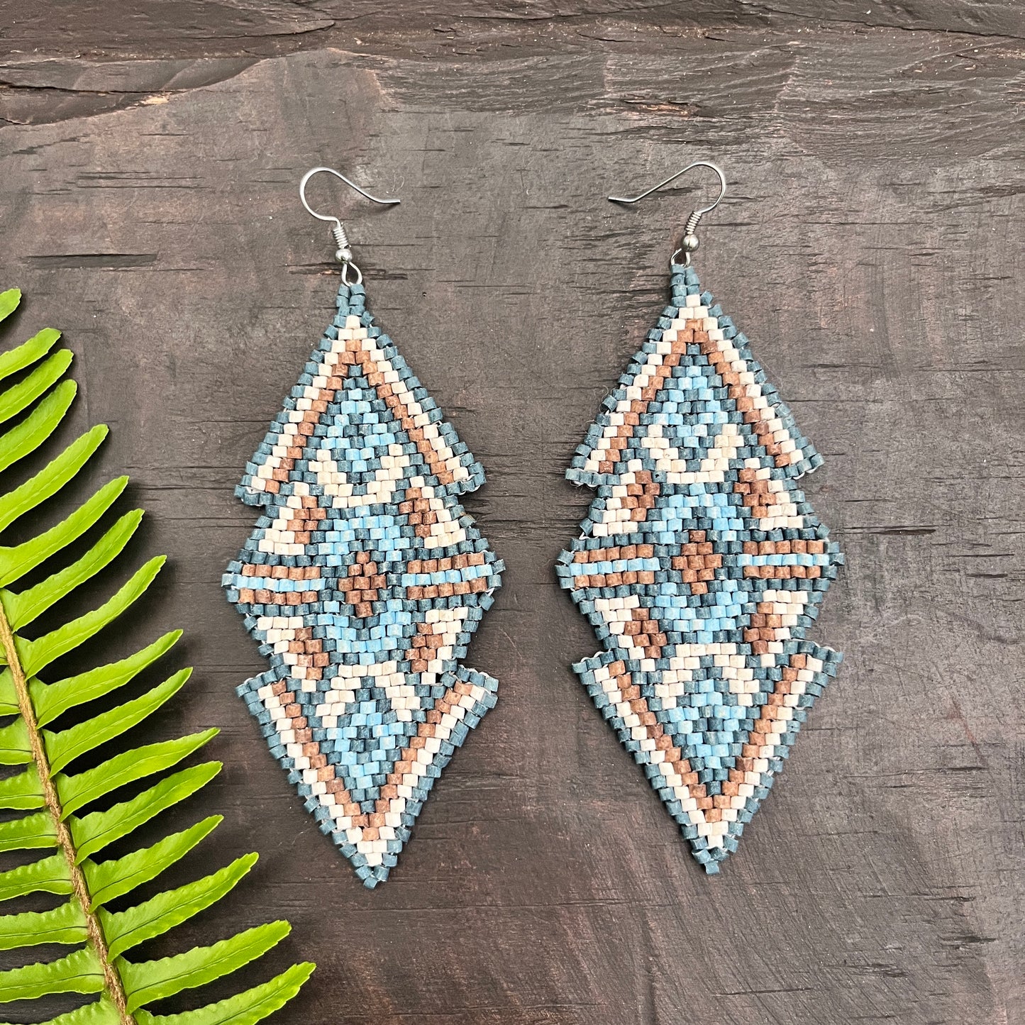 Woven Earrings in Natural Stone Boho Chic Design