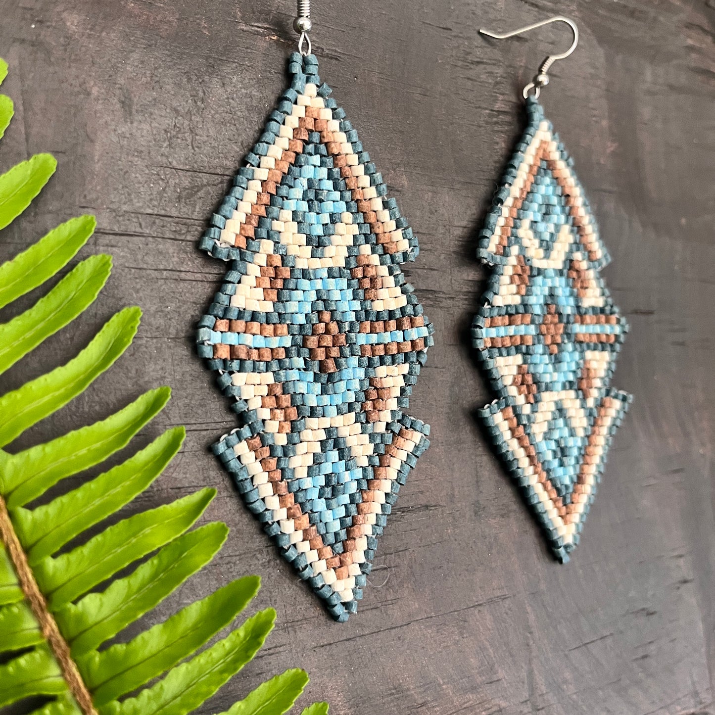Woven Earrings in Natural Stone Boho Chic Design