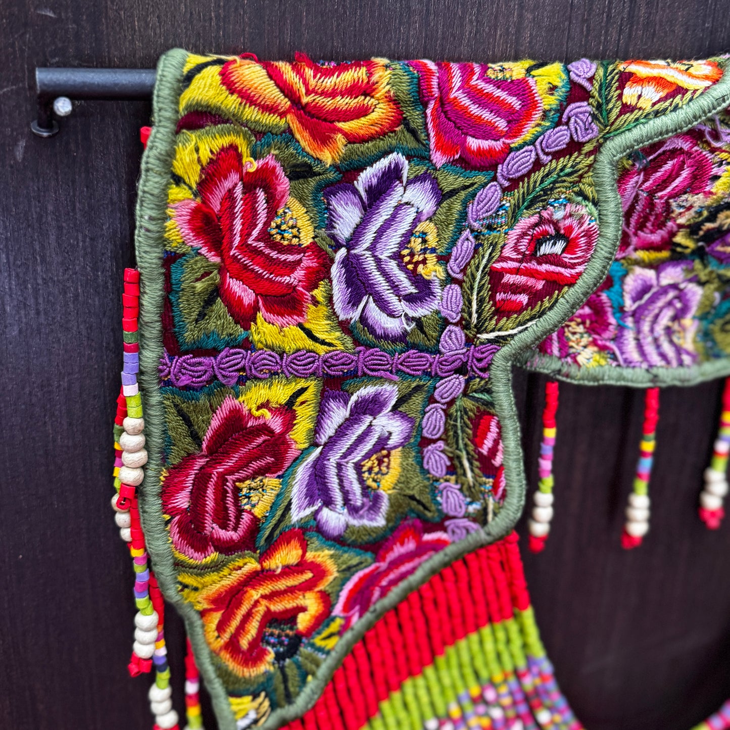 Shoulder Cape with Beads - Huipil Capa, Ruby Kaleidoscope