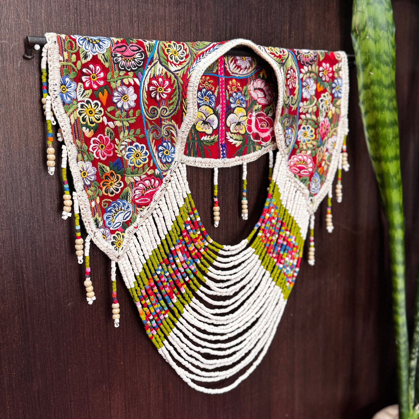 Shoulder Cape with Beads - Huipil Capa, Ivory Meadow