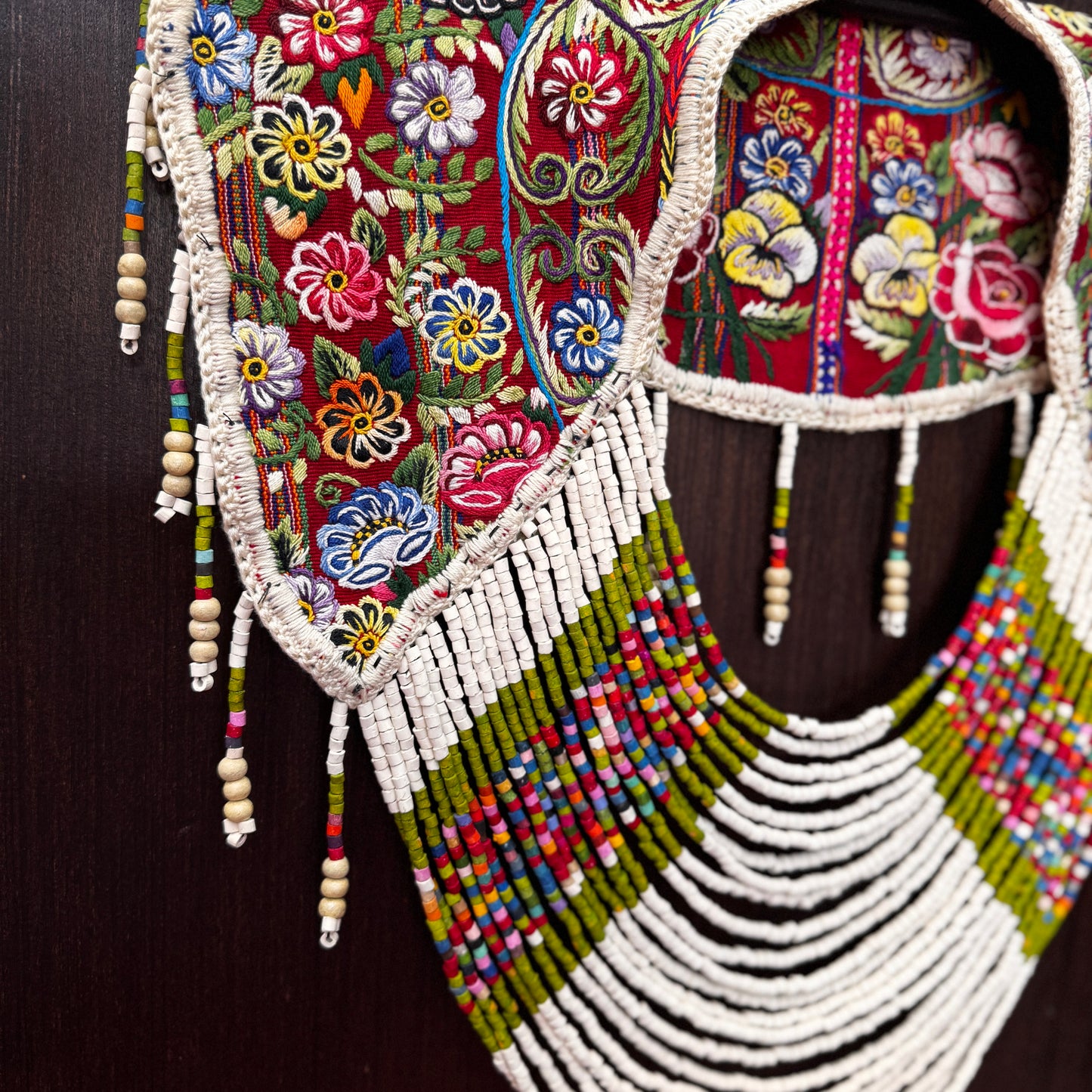 Shoulder Cape with Beads - Huipil Capa, Ivory Meadow