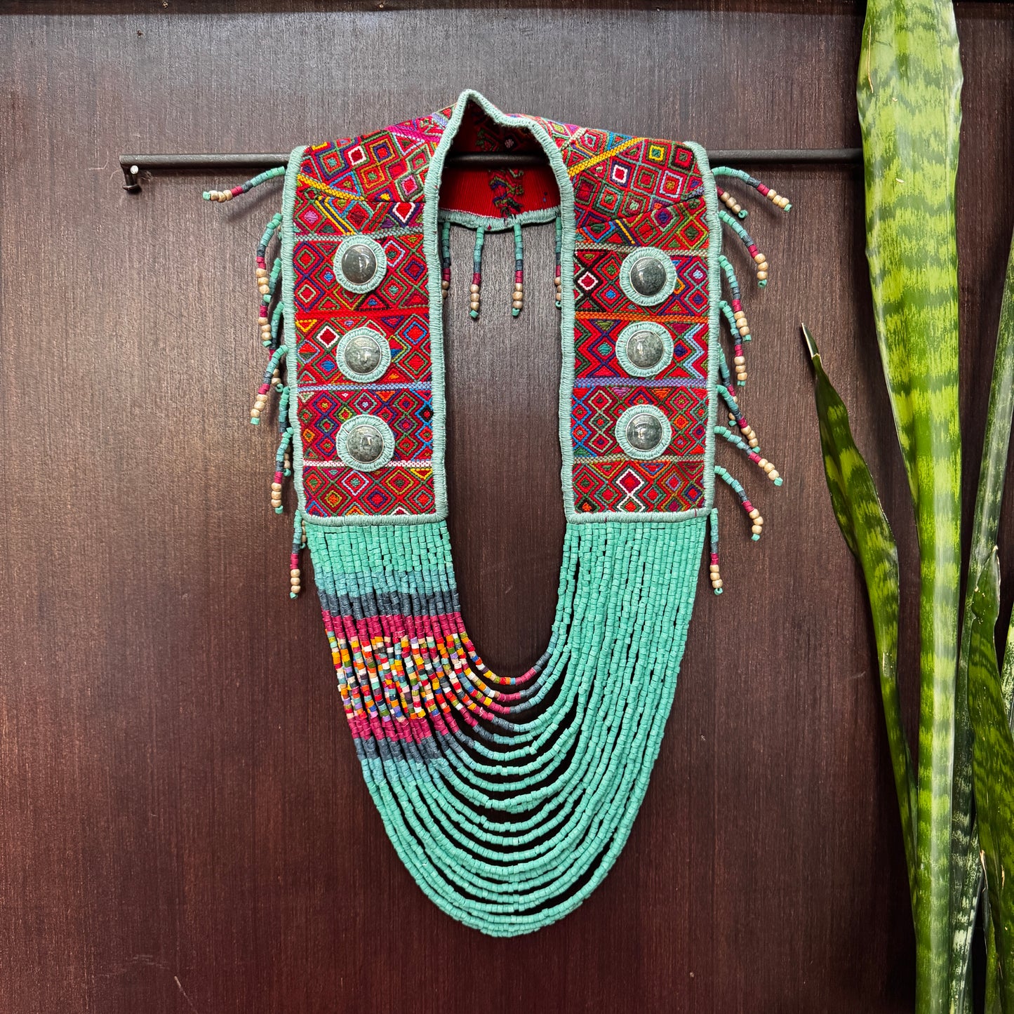 Ceremonial Shoulder Piece with Jade Stones and Beaded Chains - Turquesa