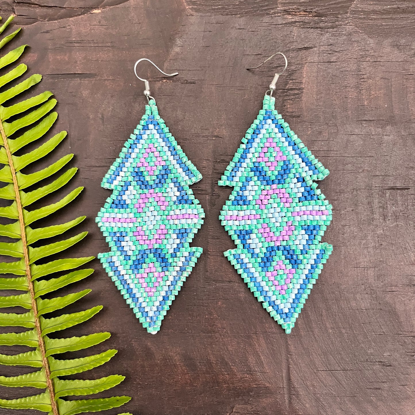 Woven Earrings in Natural Stone Boho Chic Design