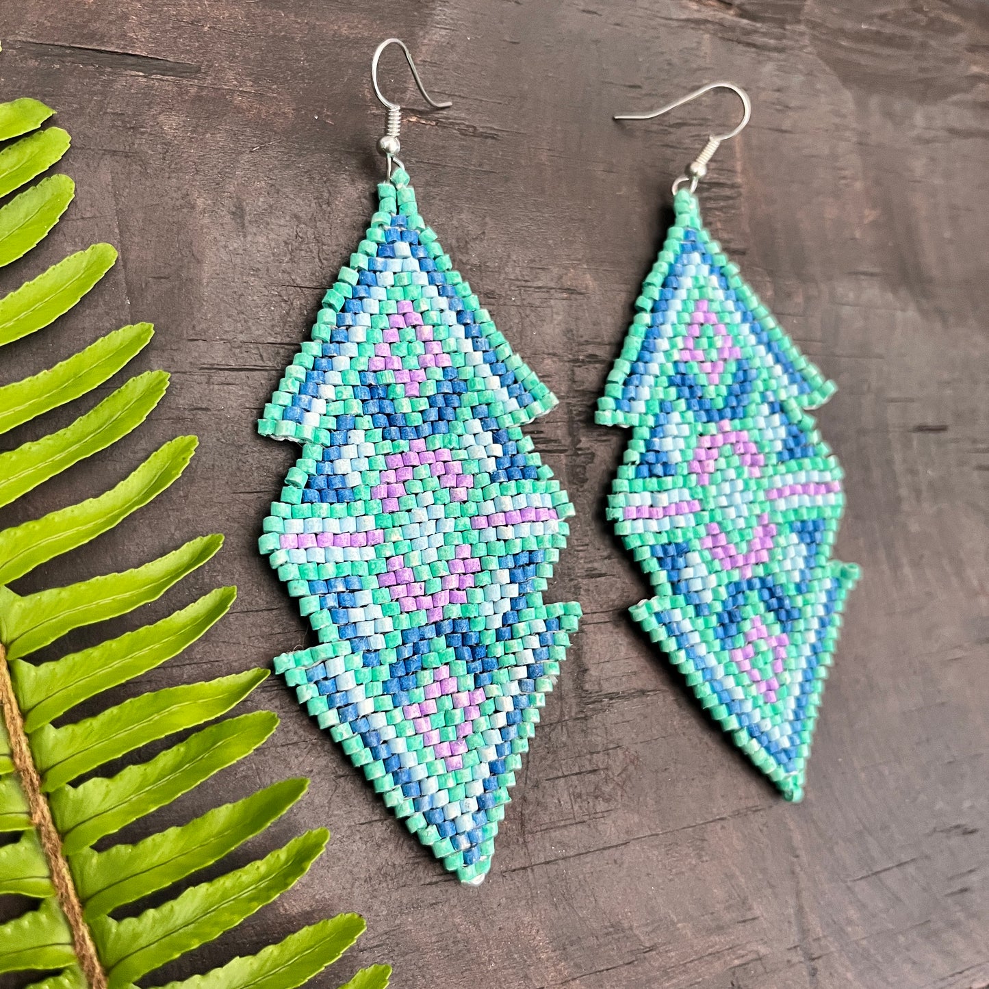 Woven Earrings in Natural Stone Boho Chic Design