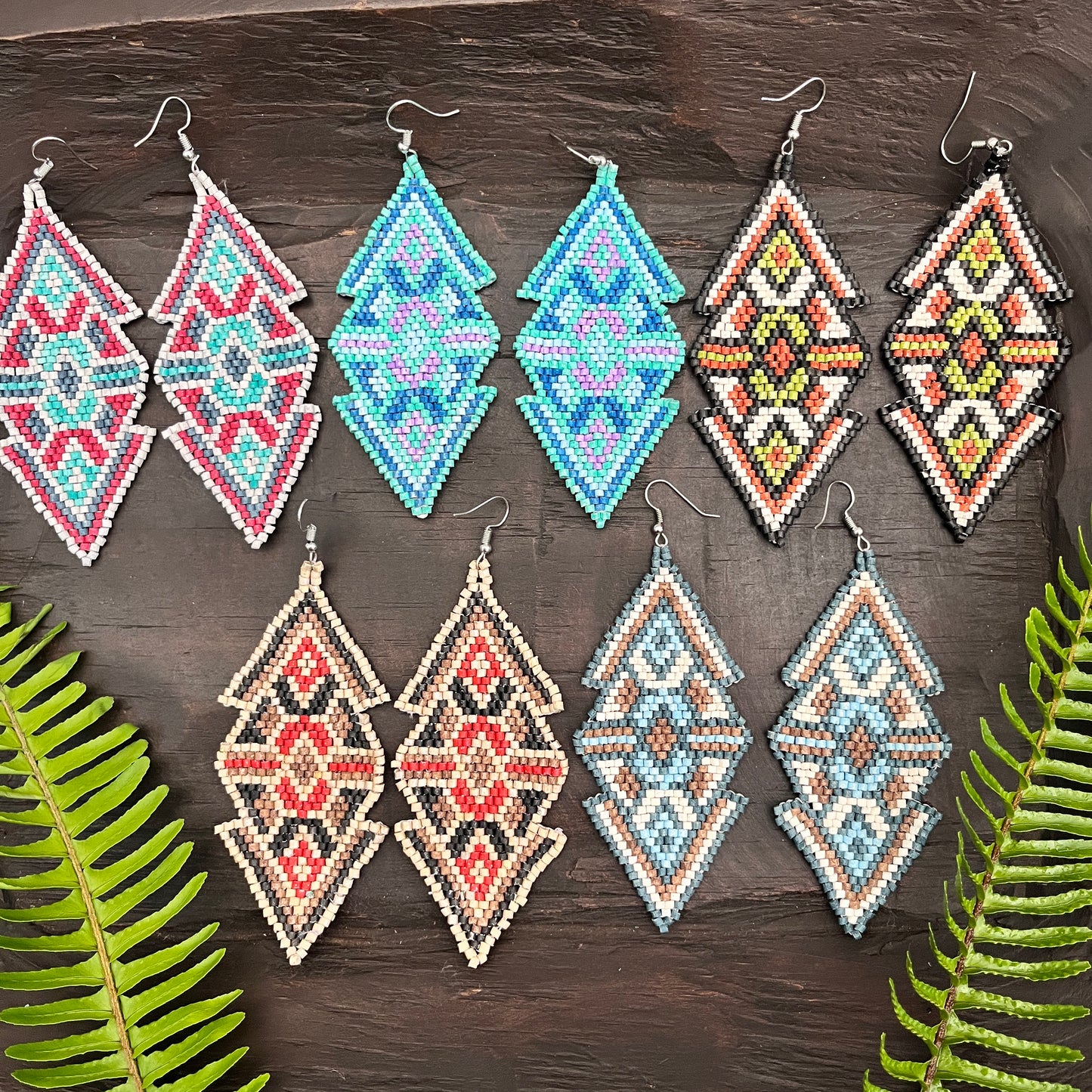 Lightweight Woven Earrings - Tribal Triangles