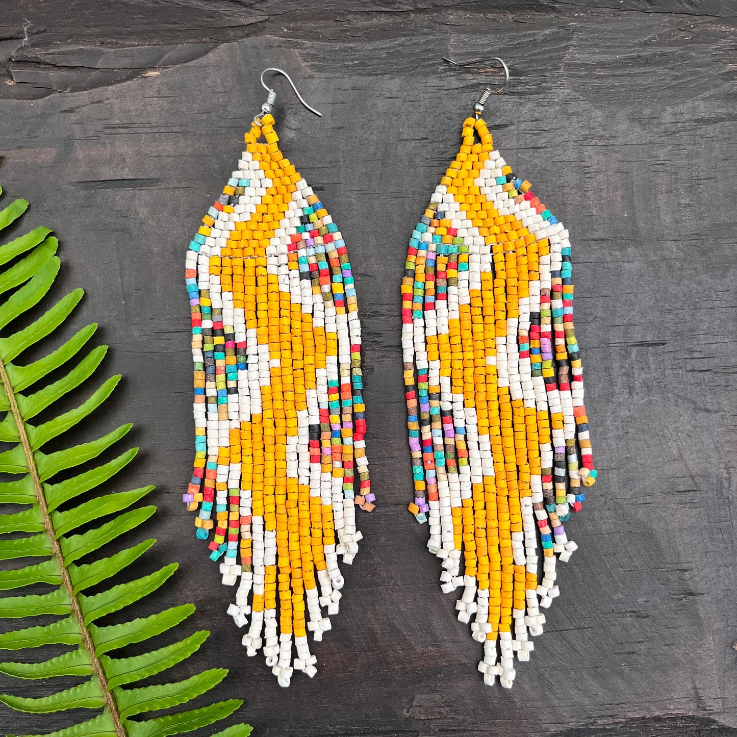 Beaded Fringe Earrings in Boho Zig Zag Design