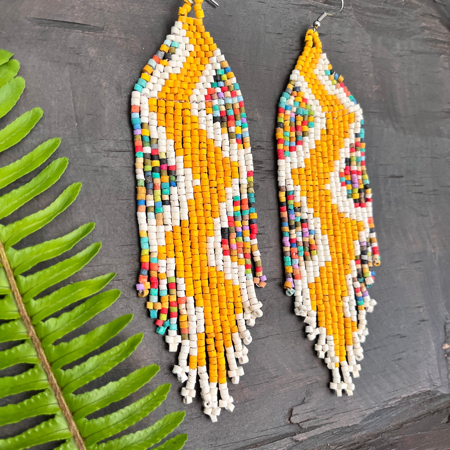 Beaded Fringe Earrings in Boho Zig Zag Design