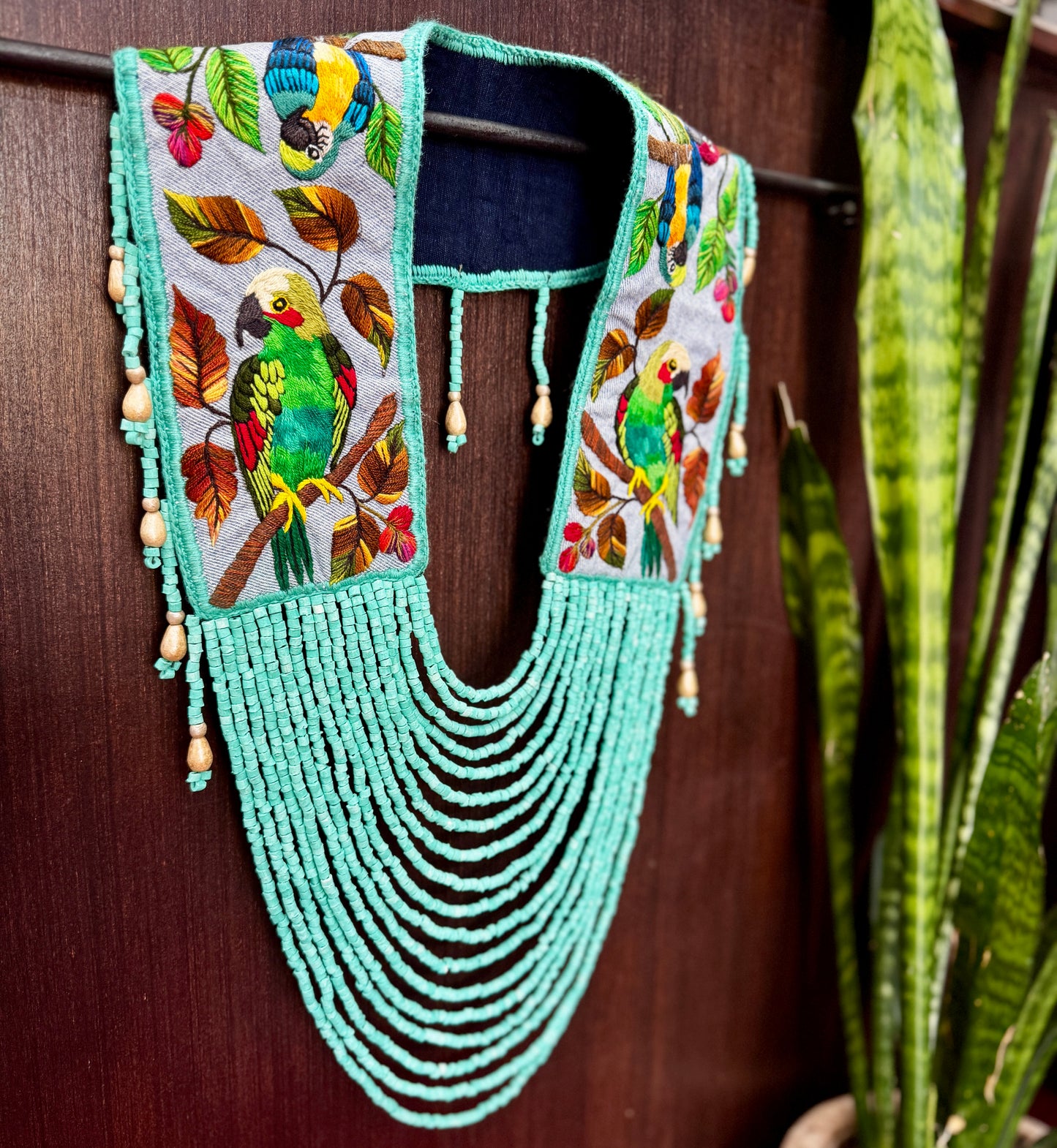 Ceremonial Shoulder Piece with Hand-Embroidered Birds - Turquesa