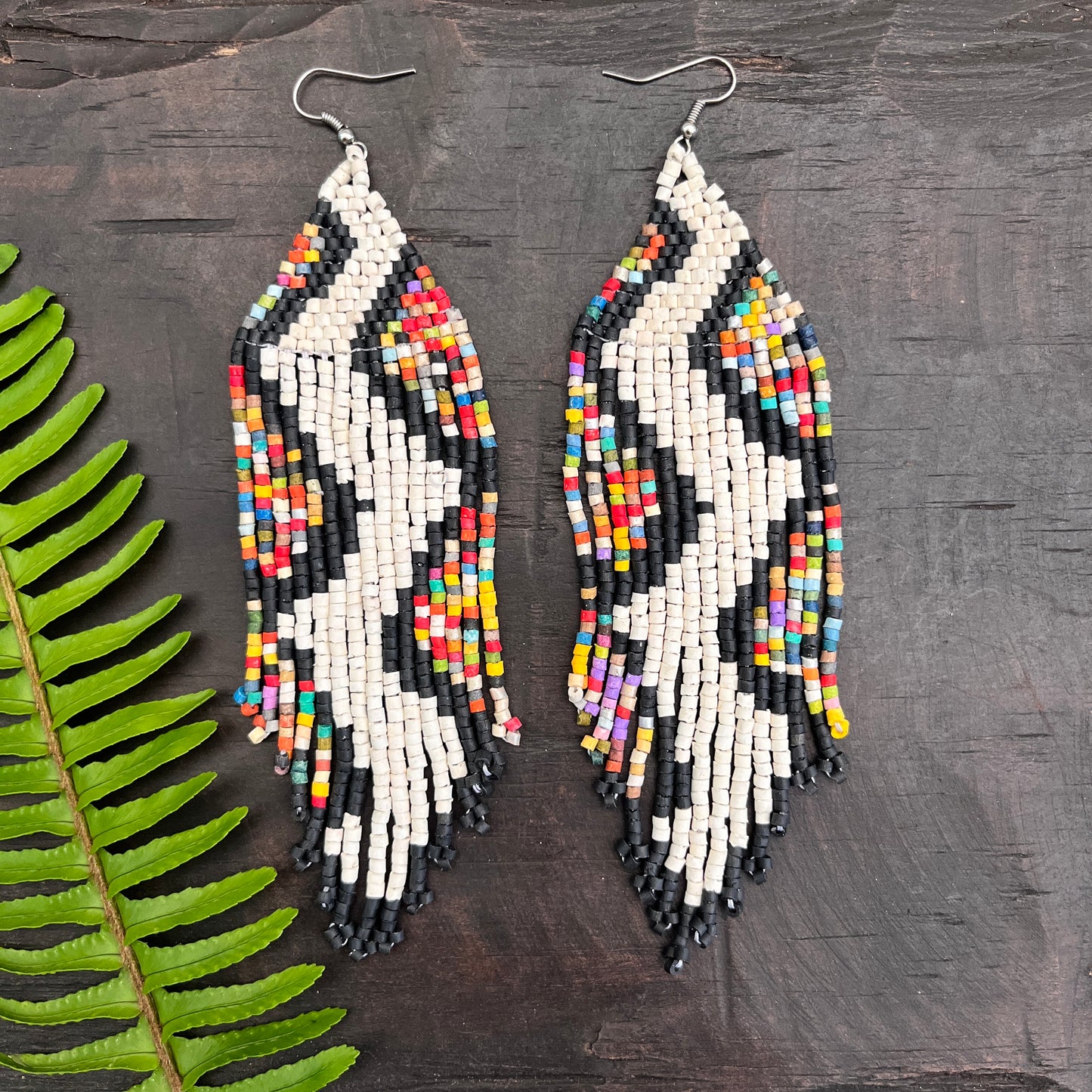 Beaded Fringe Earrings in Boho Zig Zag Design