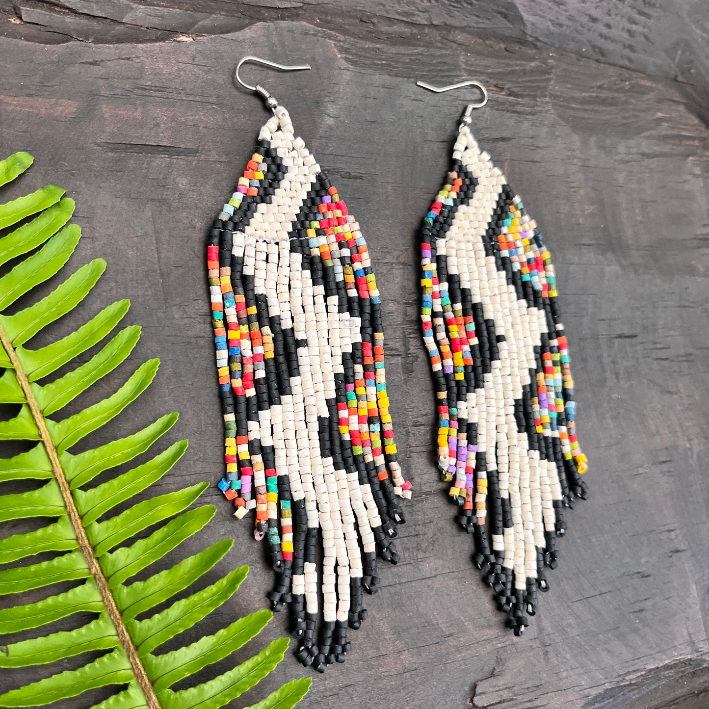 Beaded Fringe Earrings in Boho Zig Zag Design