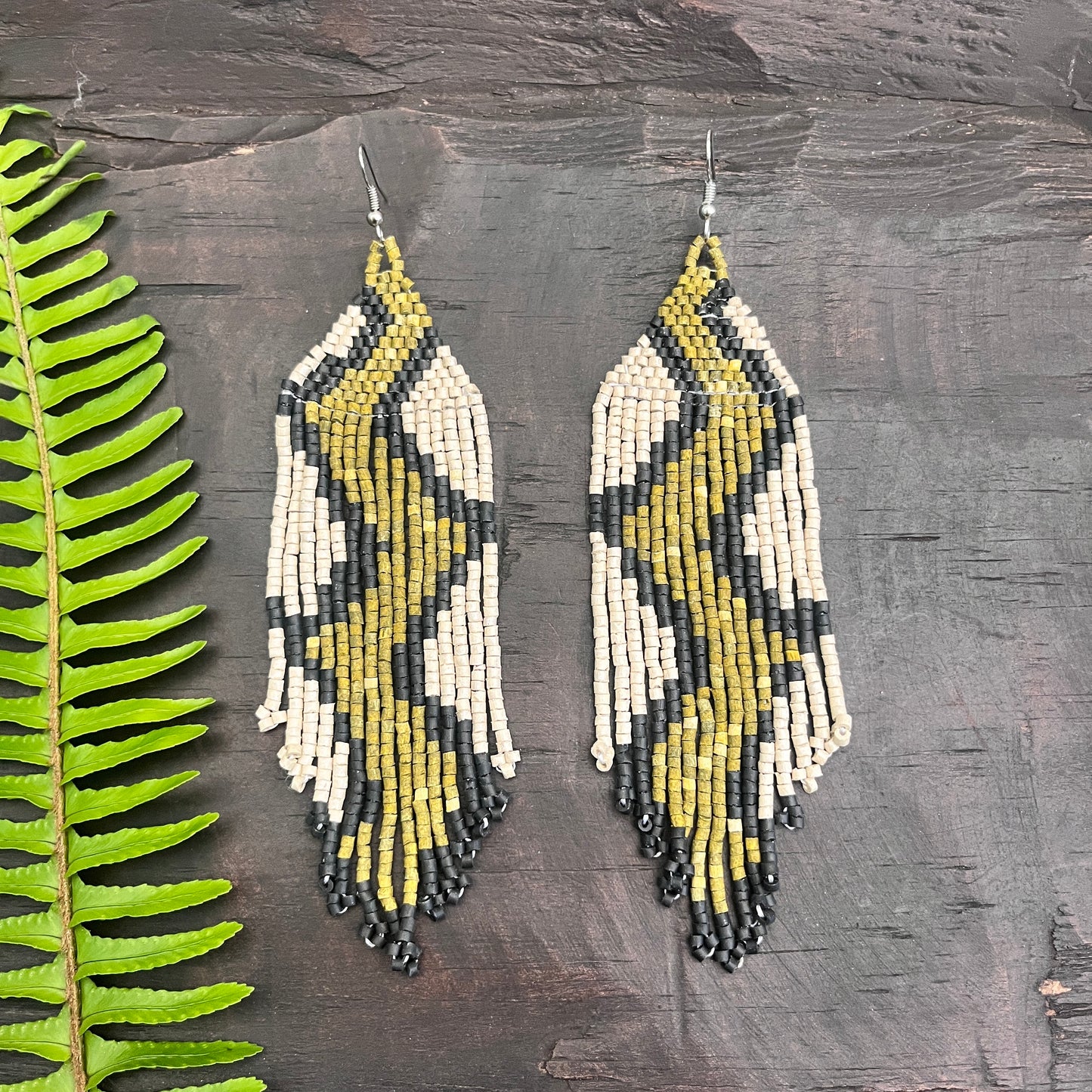 Beaded Fringe Earrings in Boho Zig Zag Design