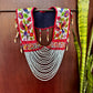 Ceremonial Shoulder Piece with Hand-Embroidered Birds - Stone Blue & Velvet
