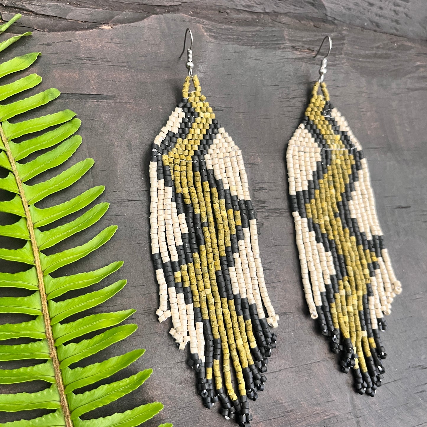 Beaded Fringe Earrings in Boho Zig Zag Design