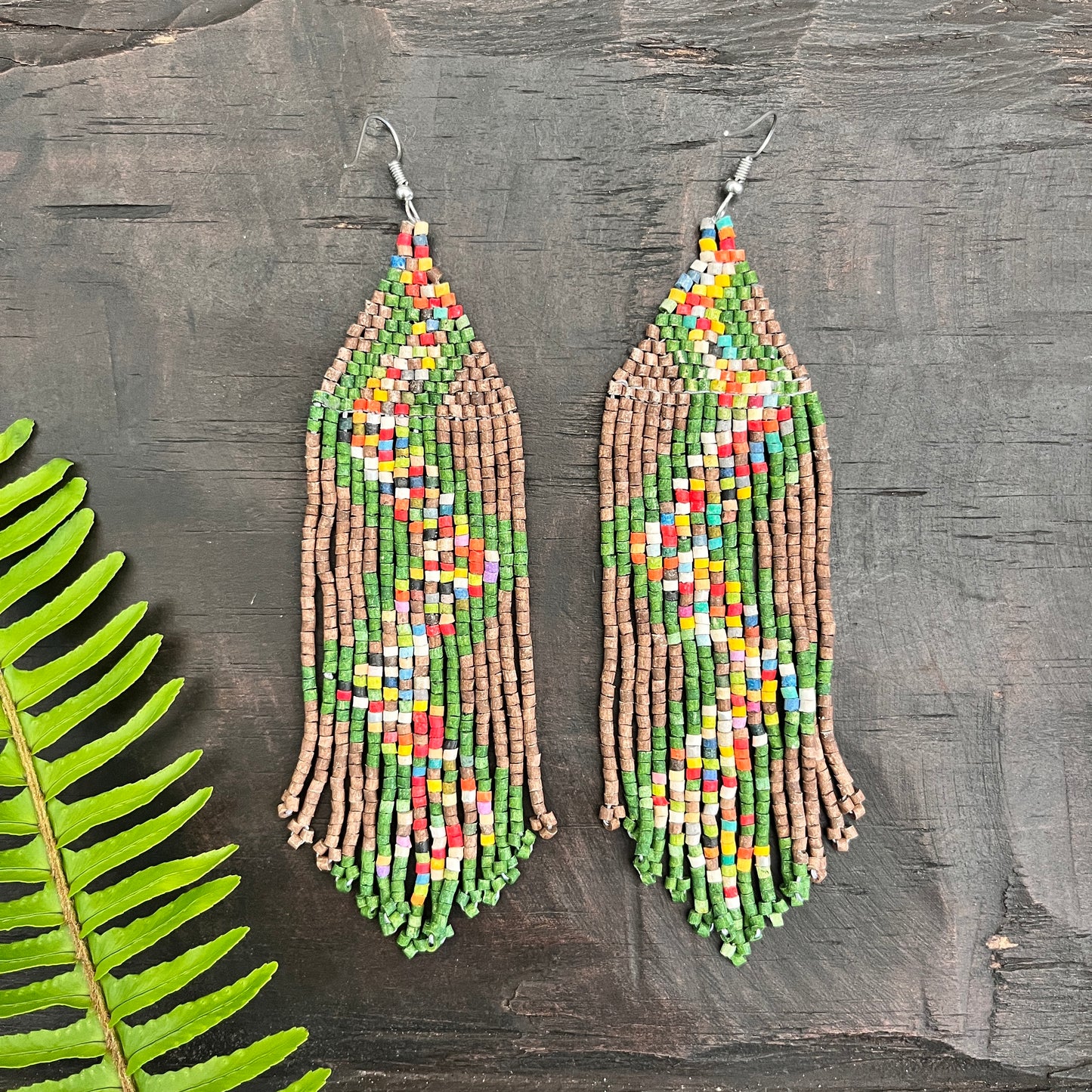 Beaded Fringe Earrings in Boho Zig Zag Design