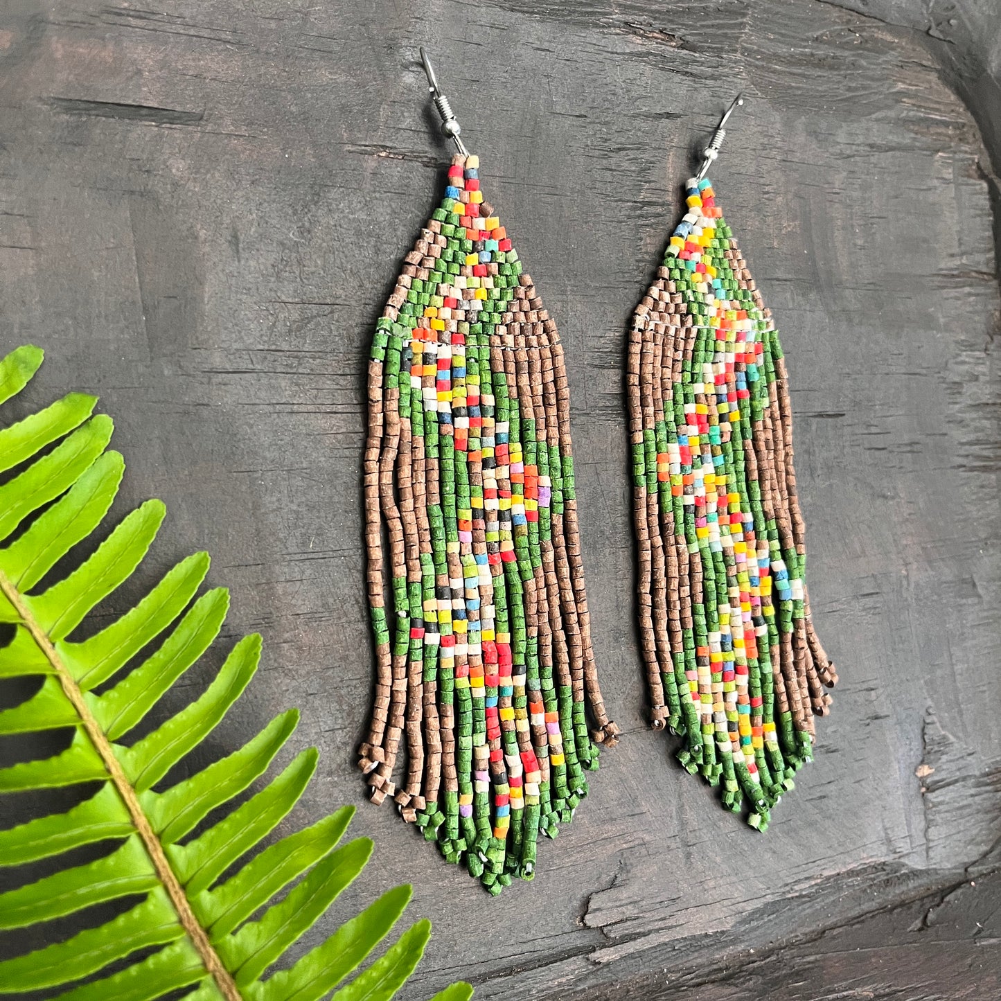 Beaded Fringe Earrings in Boho Zig Zag Design