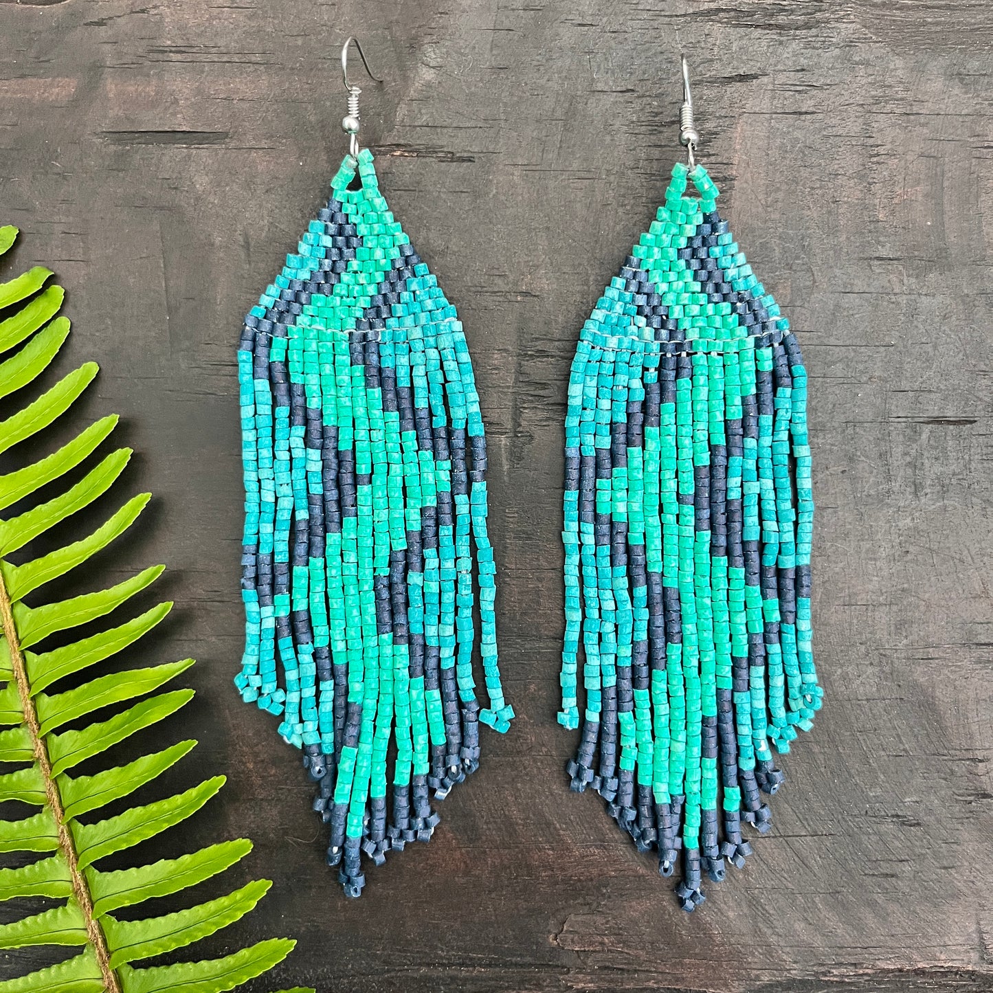 Beaded Fringe Earrings in Boho Zig Zag Design