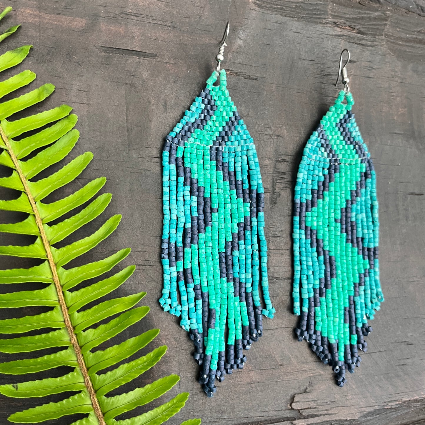 Beaded Fringe Earrings in Boho Zig Zag Design