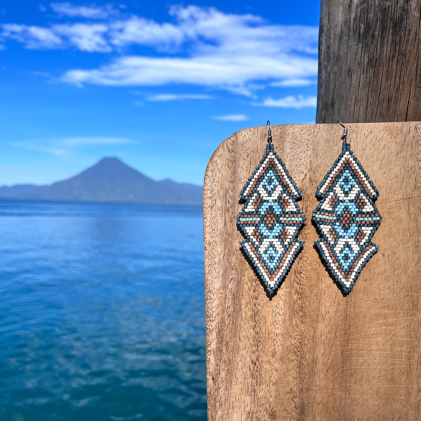 Woven Earrings in Natural Stone Boho Chic Design