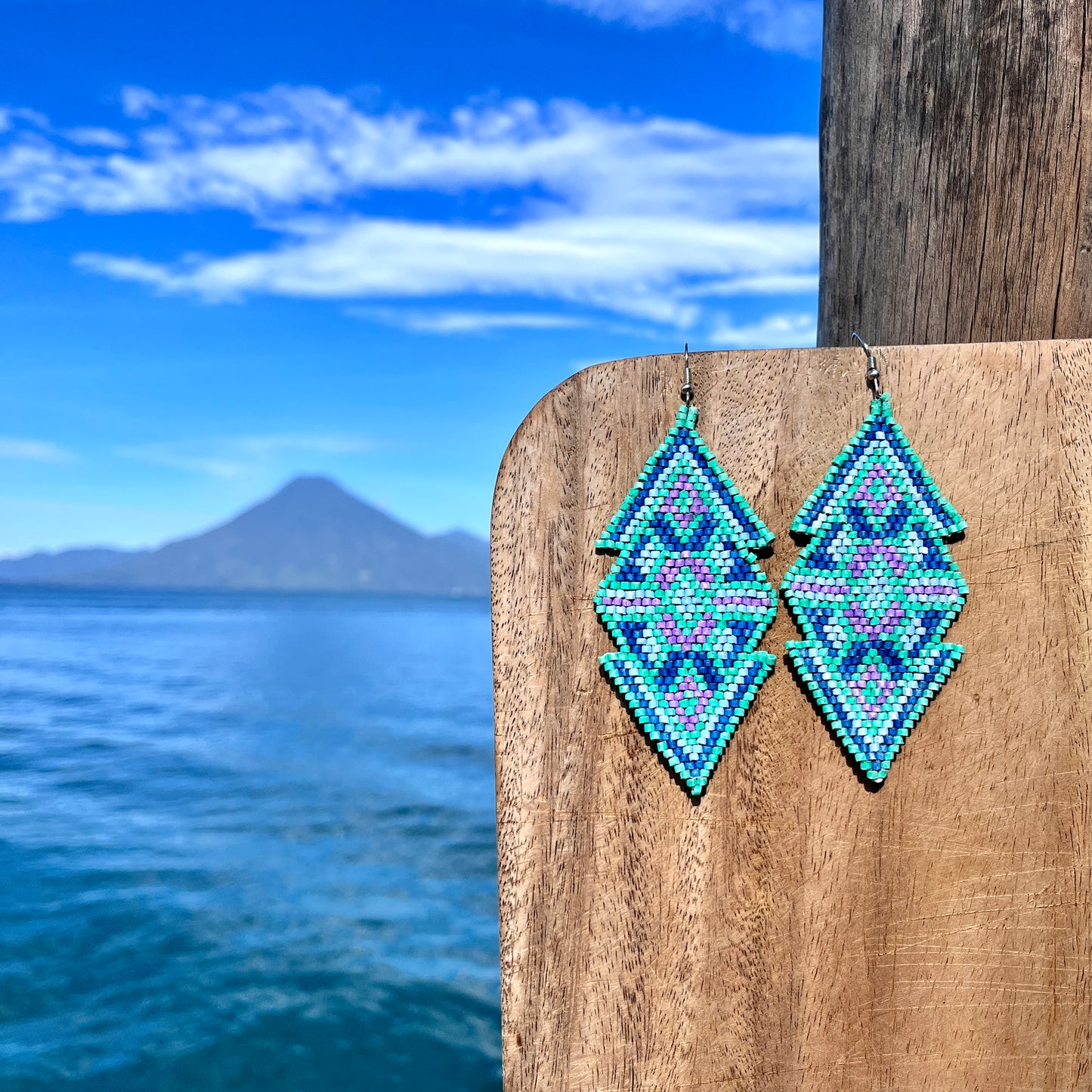 Woven Earrings in Natural Stone Boho Chic Design