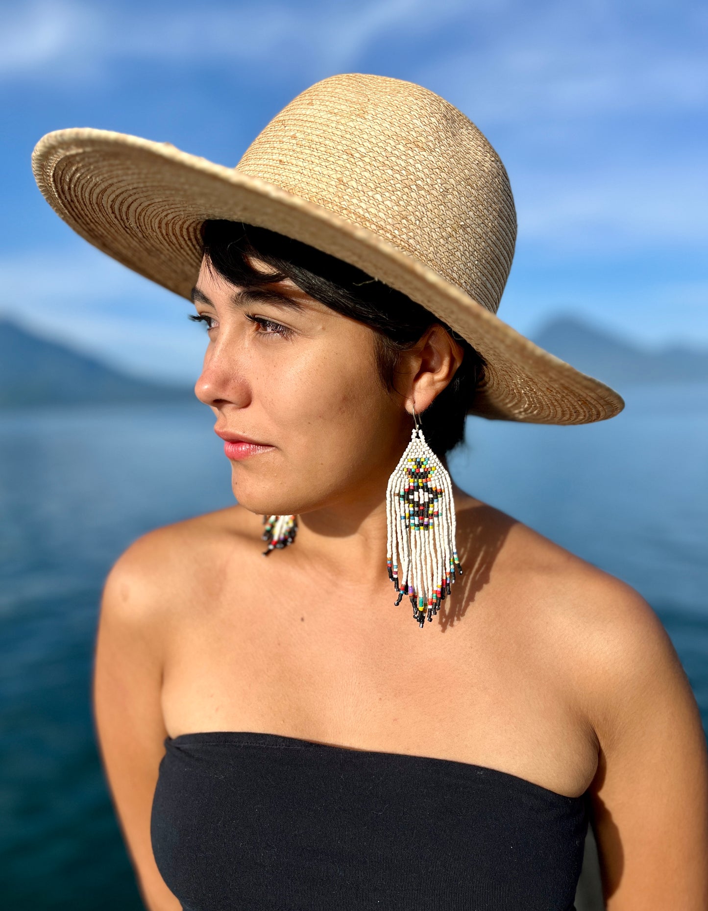 Beaded Fringe Earrings with Geoemetric Symbols