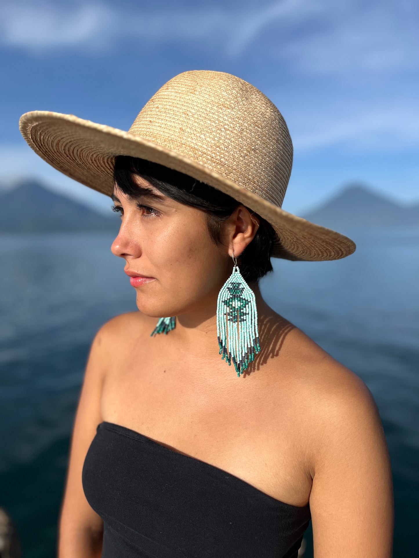 Beaded Fringe Earrings with Geoemetric Symbols