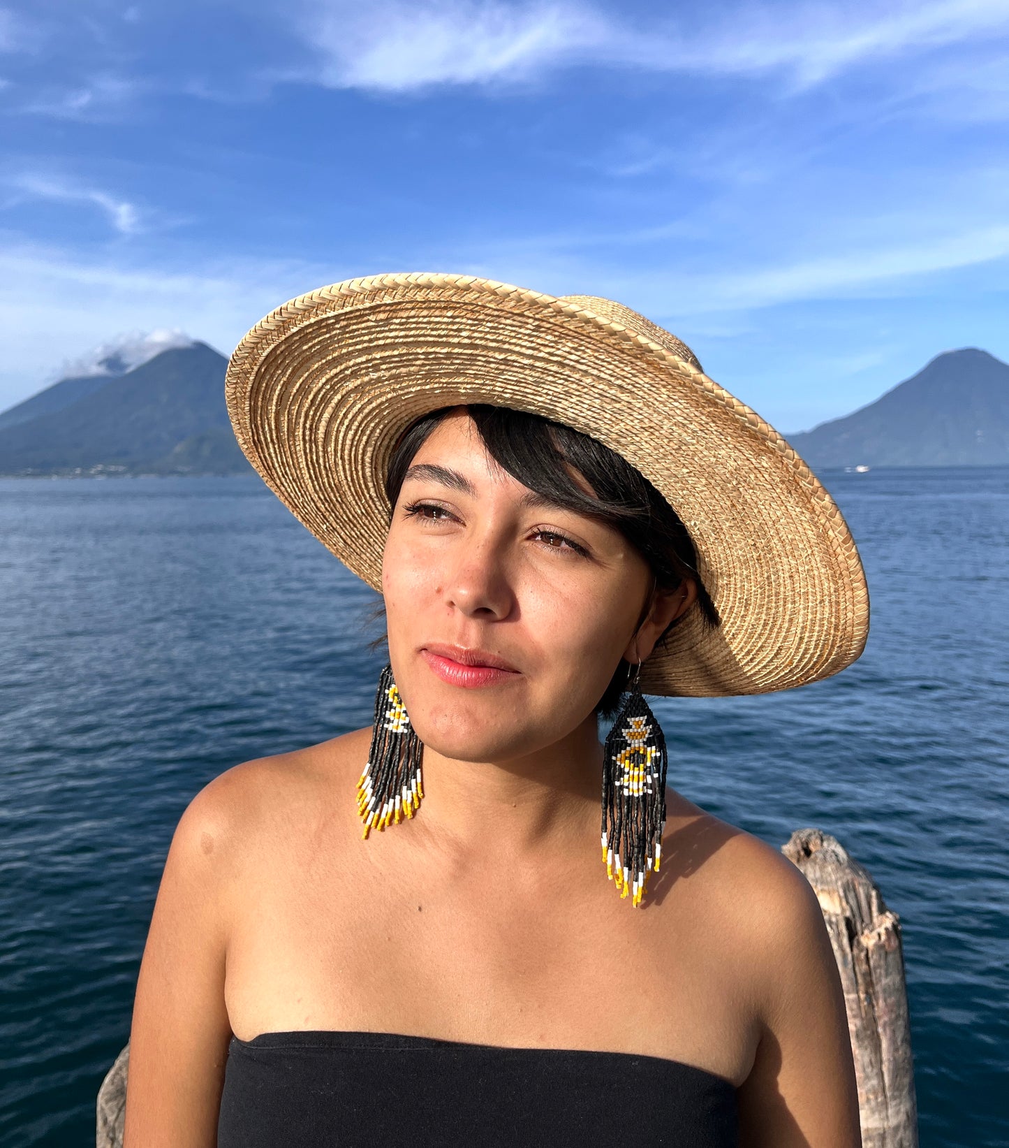 Beaded Fringe Earrings with Geoemetric Symbols