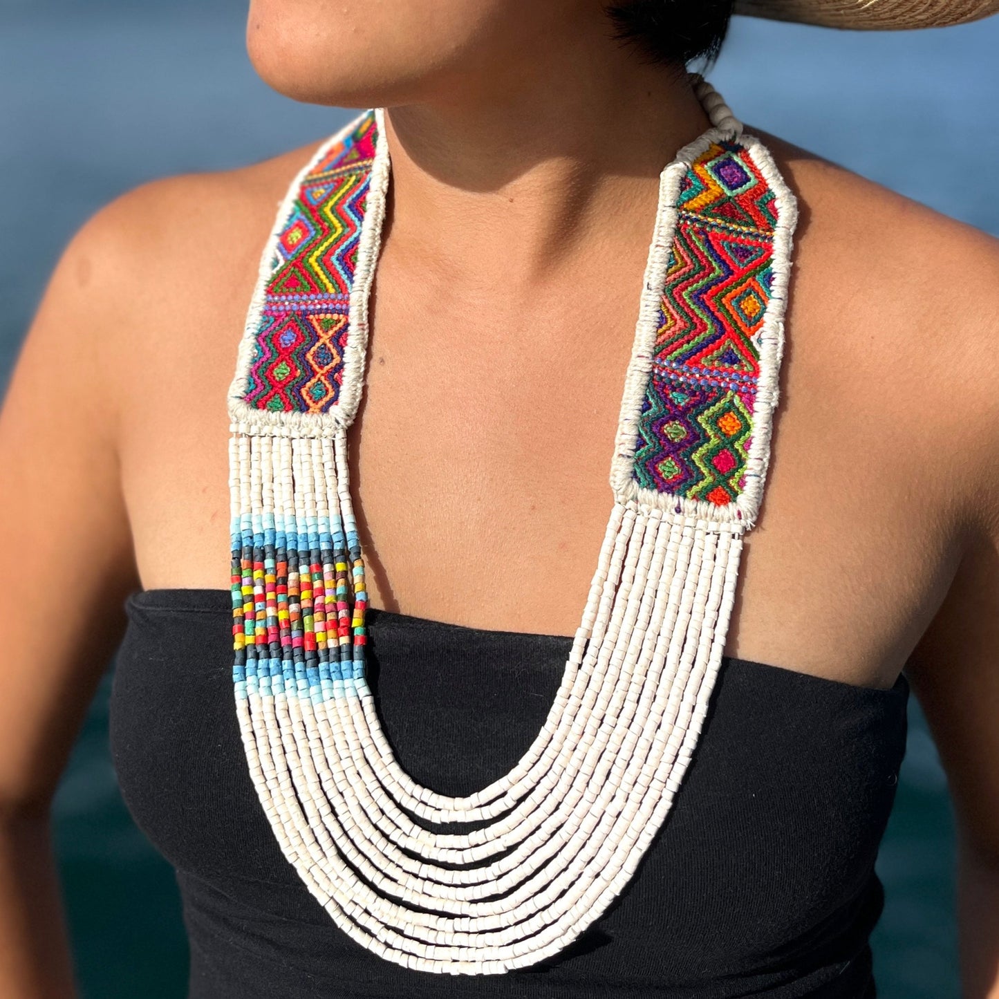 Ceremonial Two-Piece Textile Necklace, Adjustable - "Aguacatán", Muted