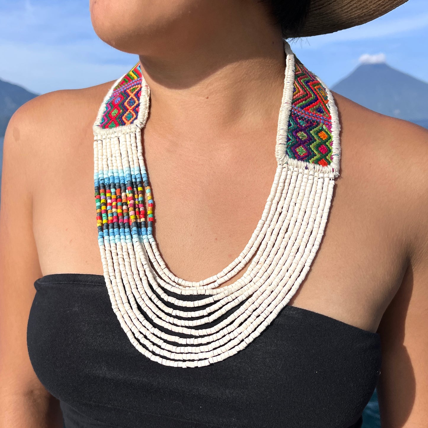 Ceremonial Two-Piece Textile Necklace, Adjustable - "Aguacatán", Muted