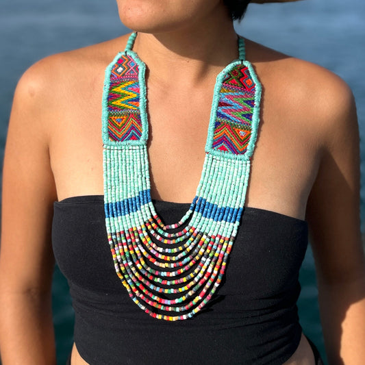Ceremonial Two-Piece Textile Necklace, Adjustable - "Aguacatán", Vibrants