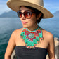 Statement Bib Collar, Precious Jade & Fringes, Adjustable - "Babero", Blues