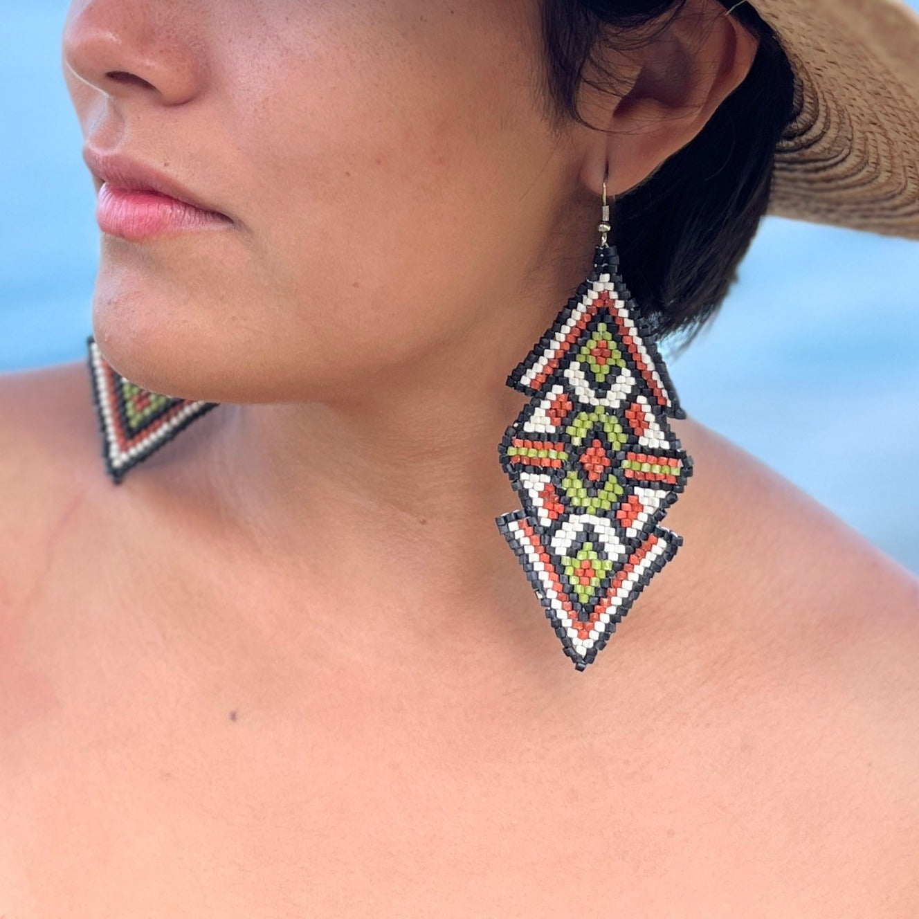 Woven Earrings in Natural Stone Boho Chic Design