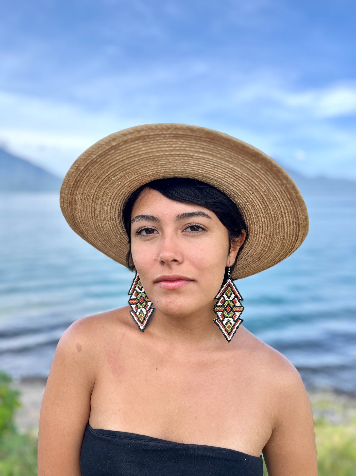 Woven Earrings in Natural Stone Boho Chic Design