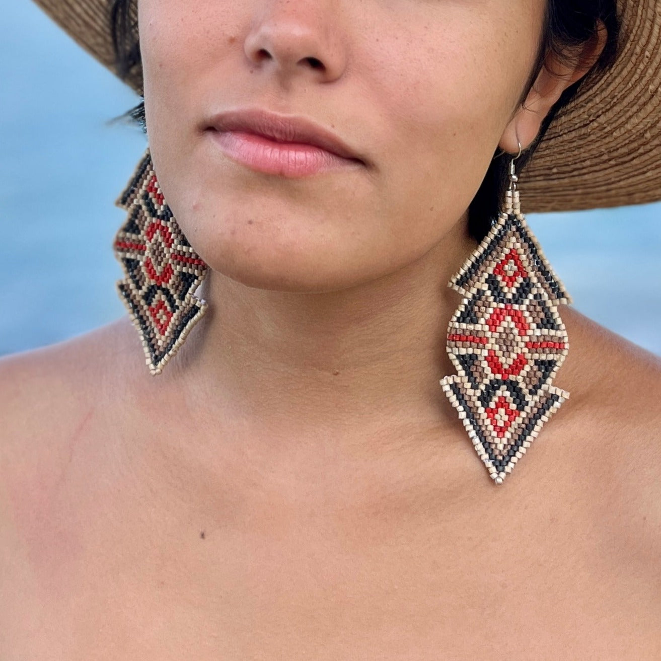 Woven Earrings in Natural Stone Boho Chic Design