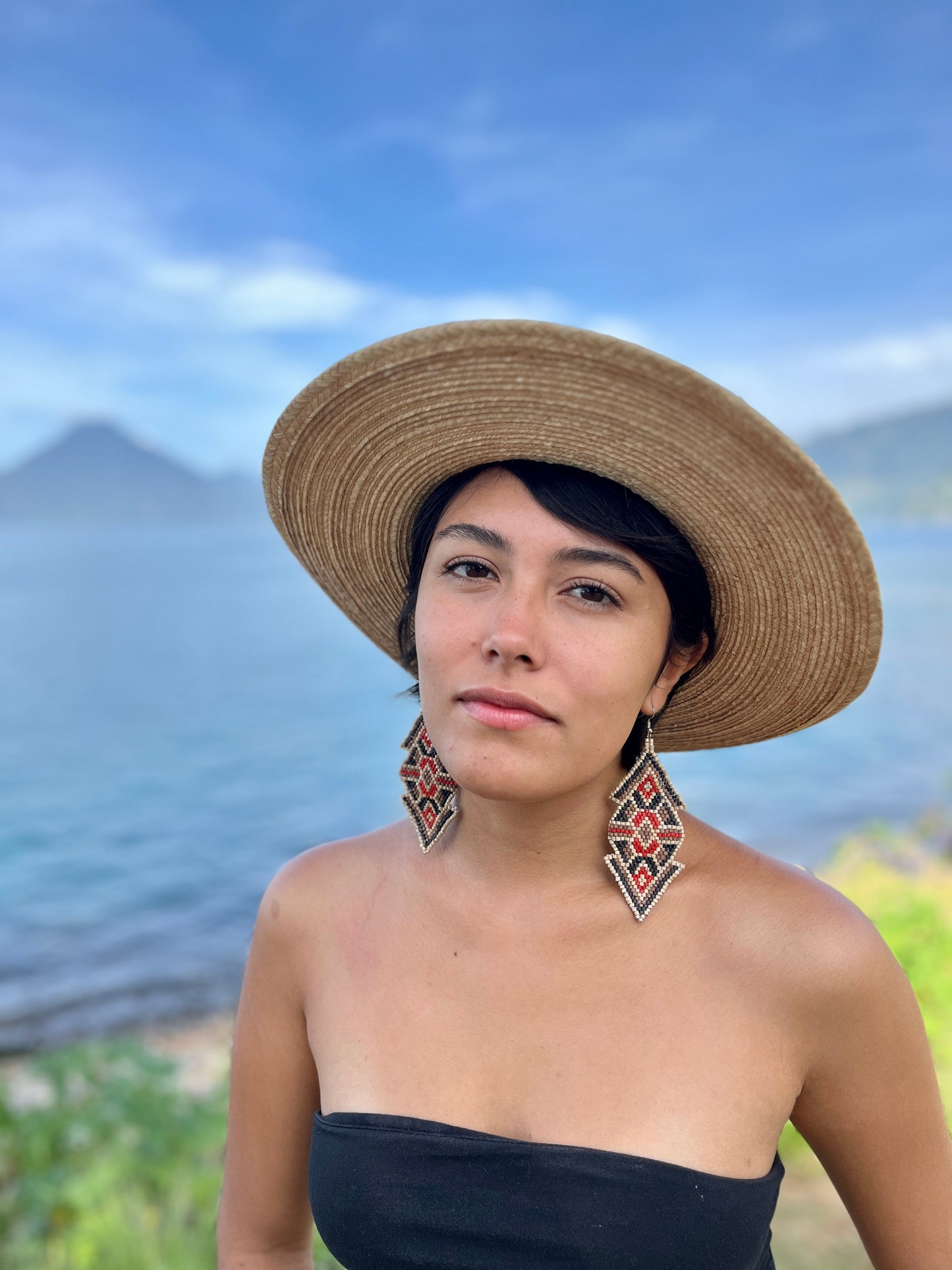 Woven Earrings in Natural Stone Boho Chic Design